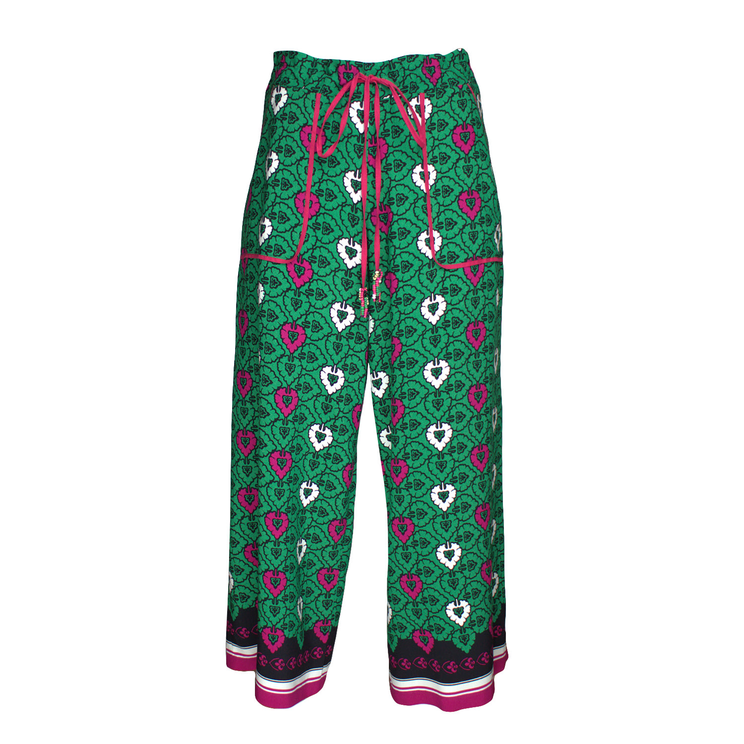 Lalipop Design Women's Green Cropped Wide-leg Printed Viscose Pants In Green