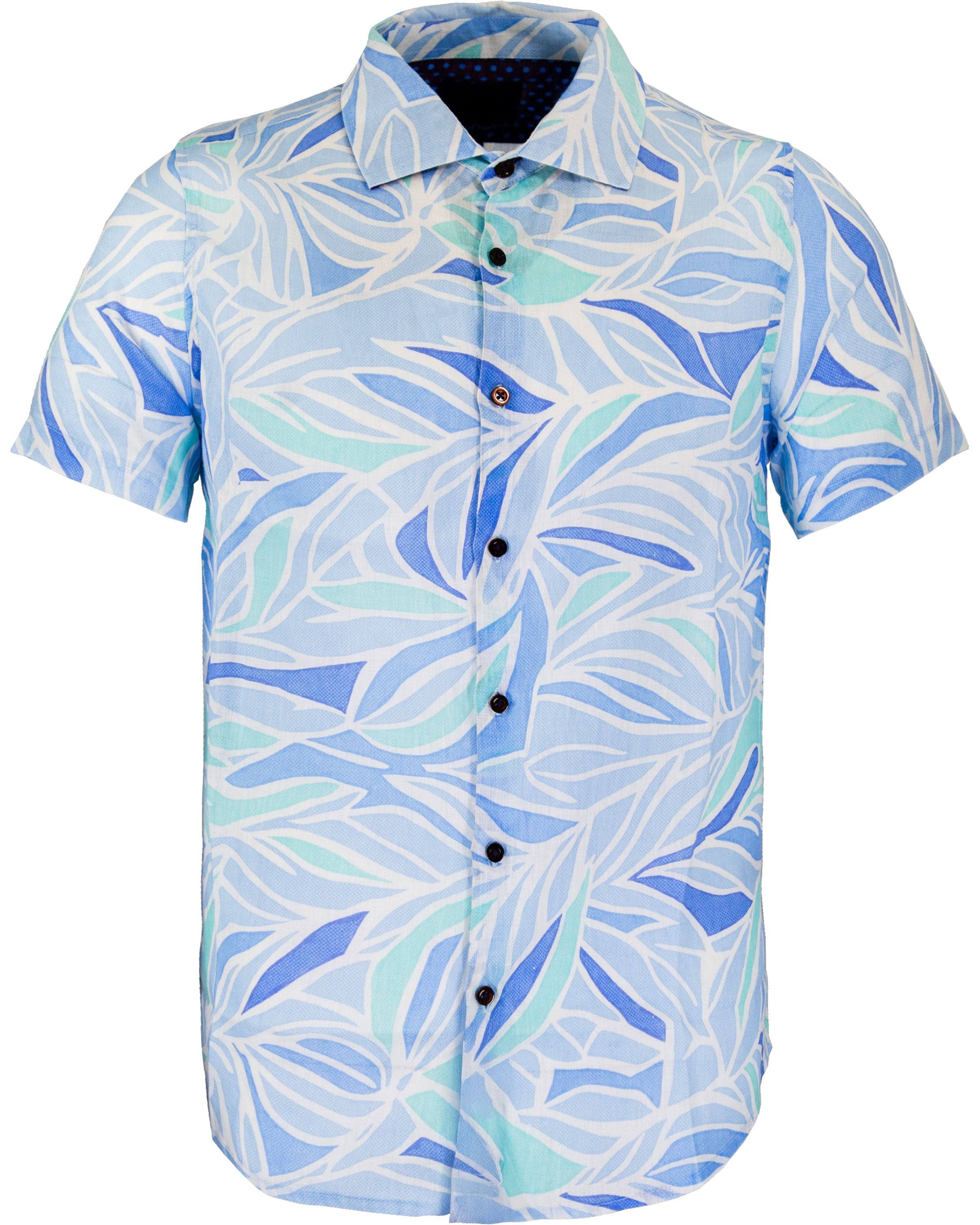 Lords Of Harlech Men's Landon Simple Leaves Linen Shirt - Blue In Blue