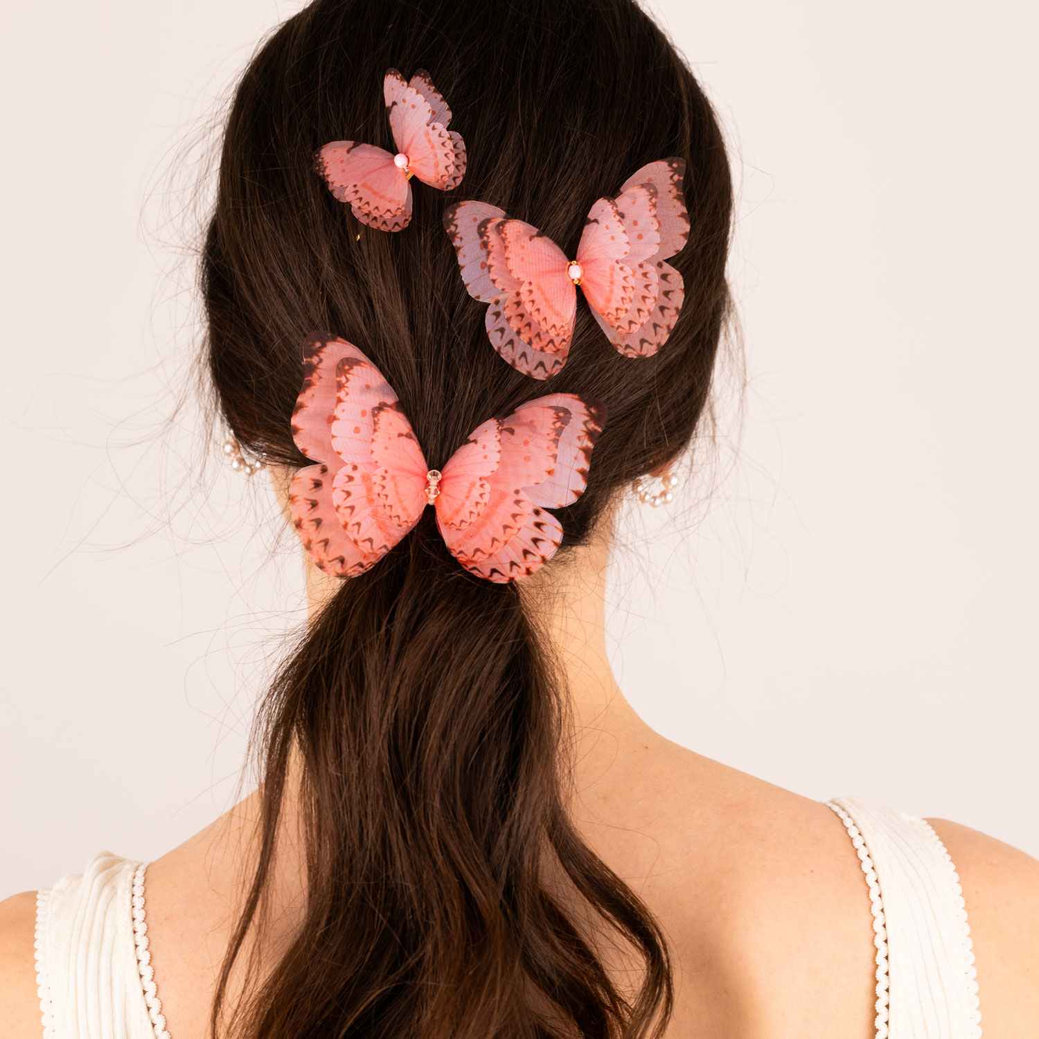 Pink Butterfly Hair Ribbon Tie Choker Necklace White Ribbon  display picture 1