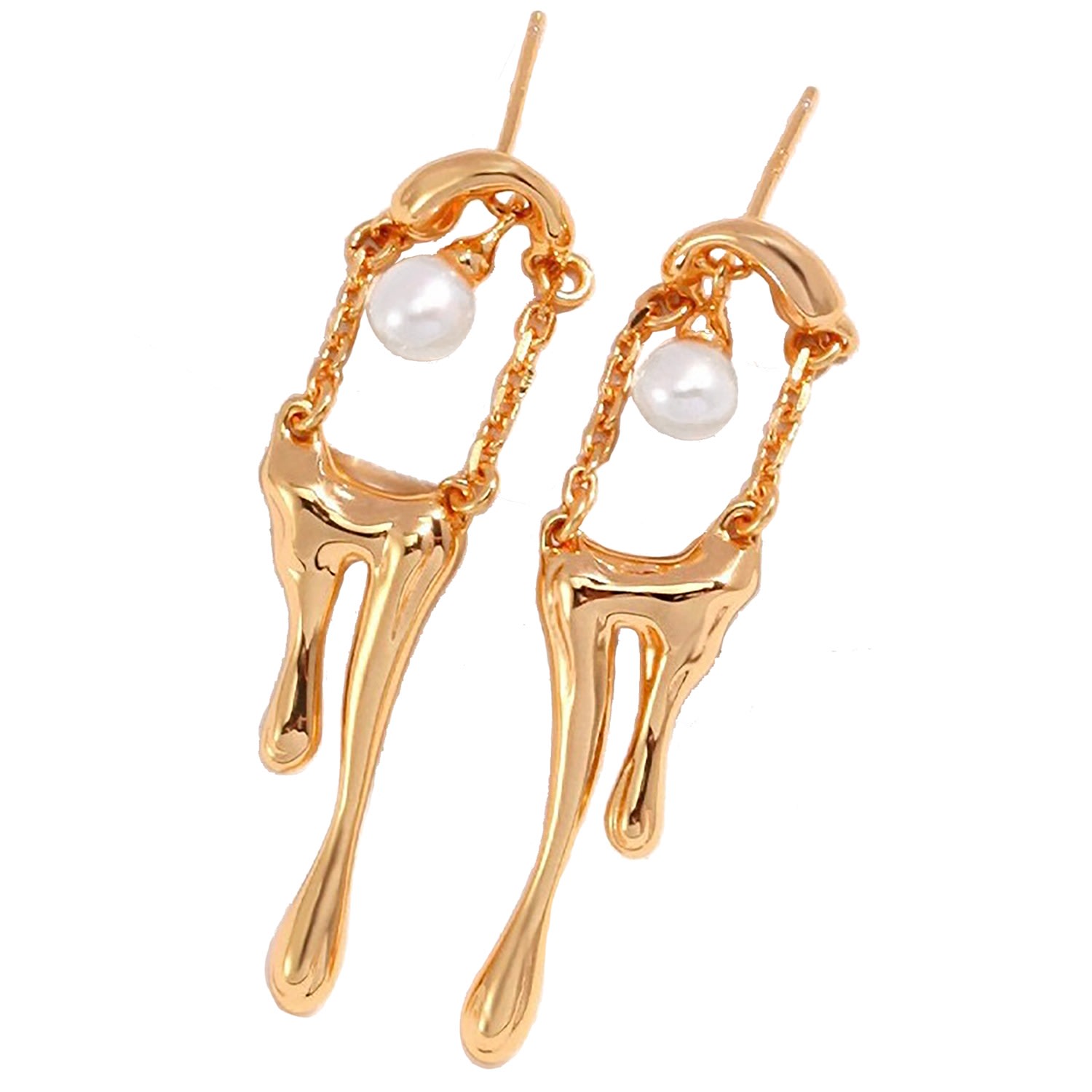 Ms. Donna Women's Waterflow Gold Plated Silver With Pearl Statement Earrings In Silver
