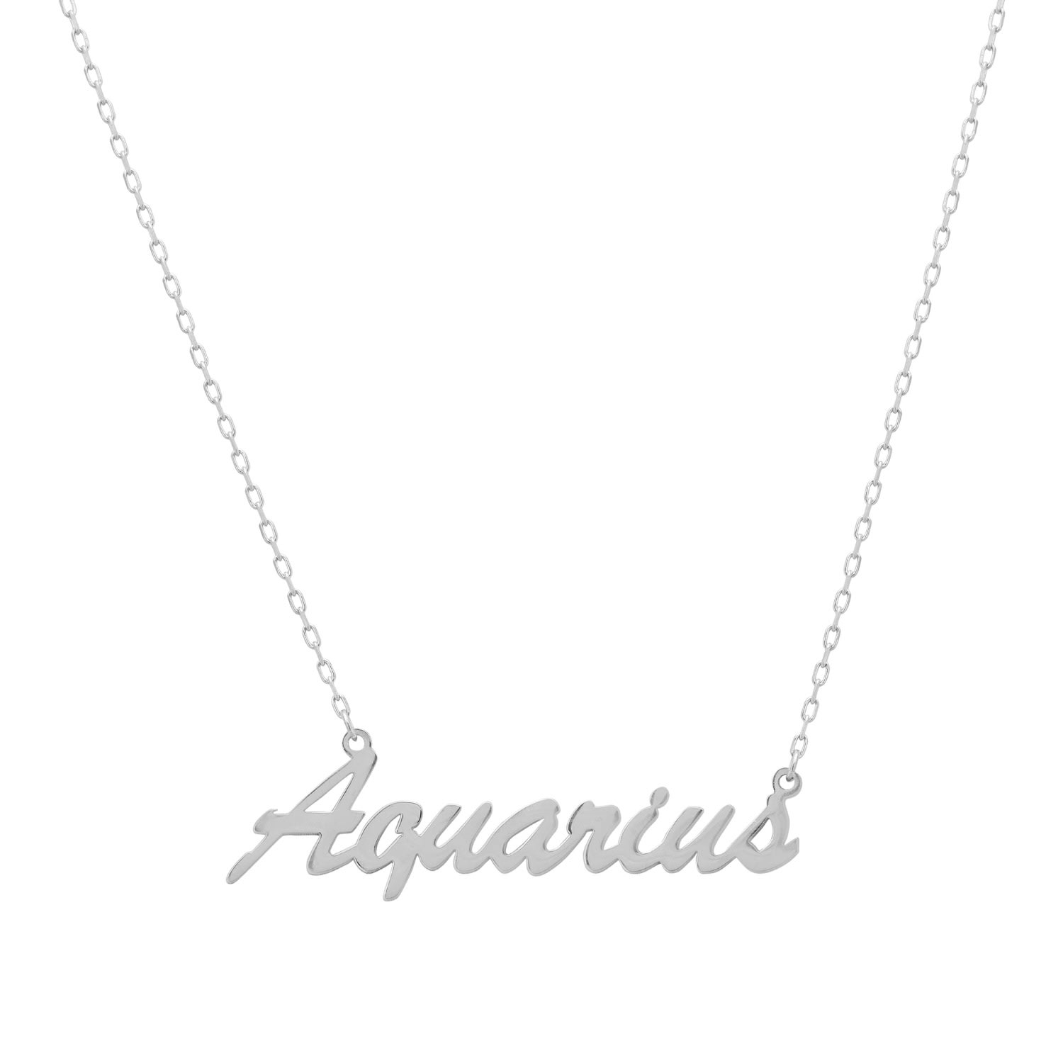 Women’s Zodiac Star Sign Name Necklace Silver Aquarius Latelita