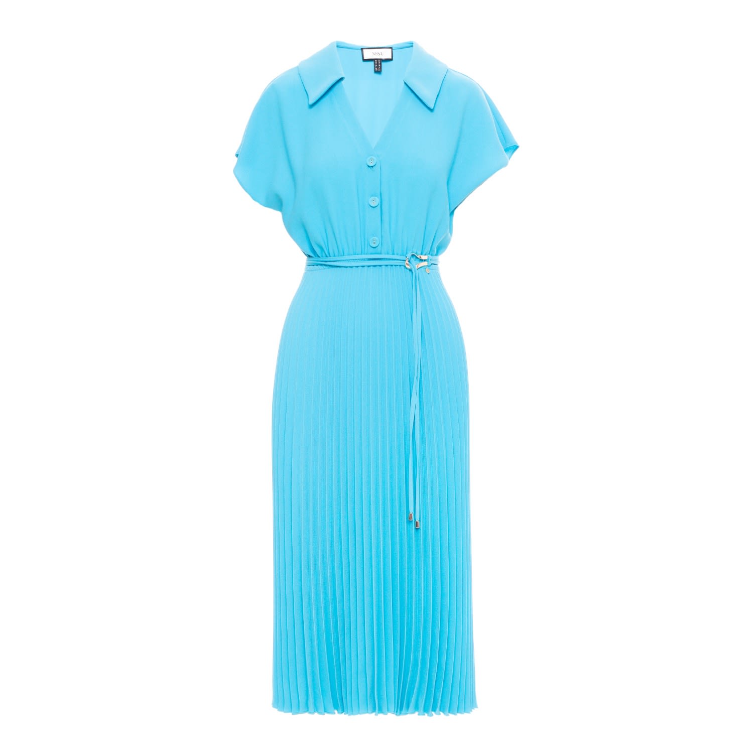 Women’s Blue Pleated Midi Aqua Dress Large Nissa