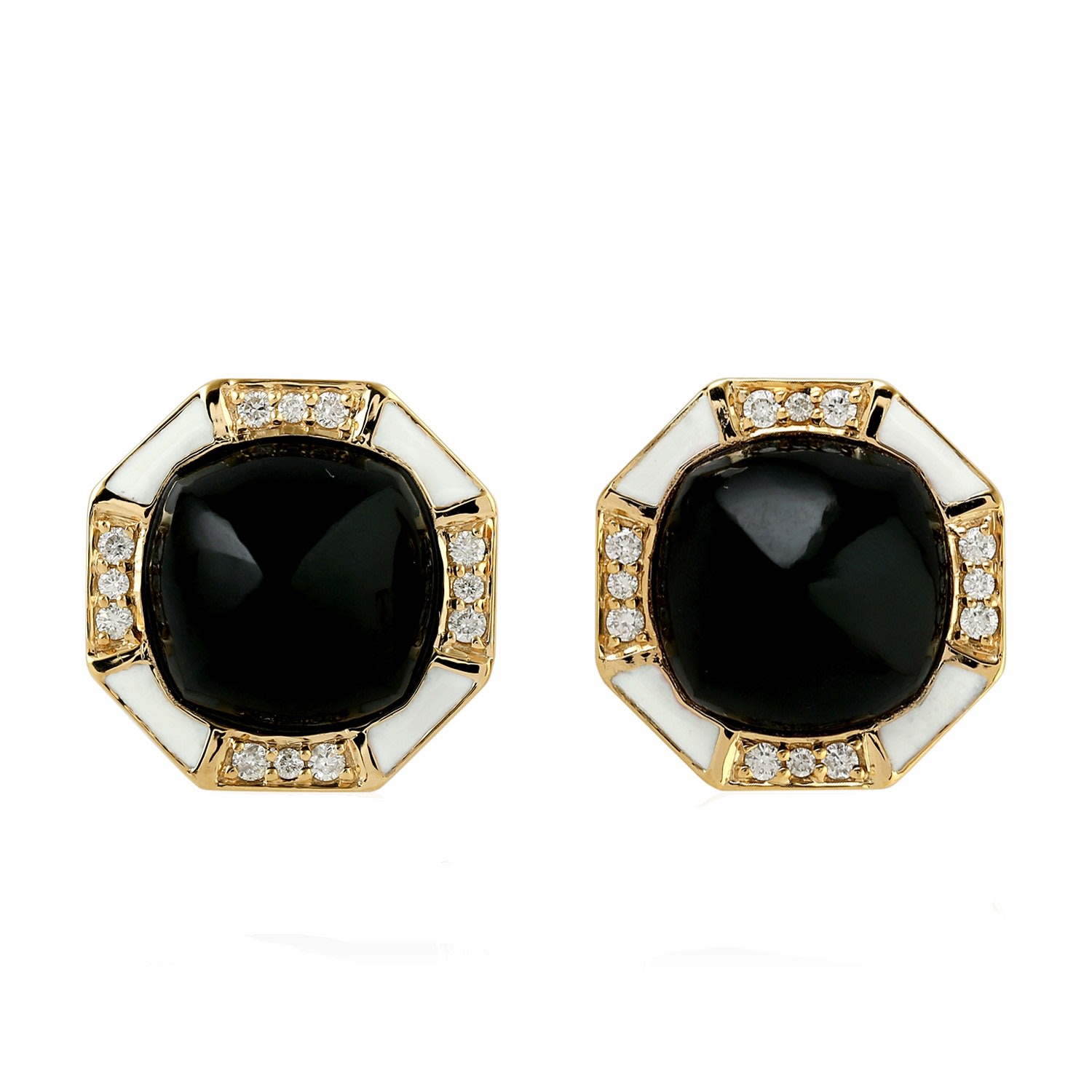 Women’s Black / White / Gold Natural Black Onyx Stud Earrings 18K Yellow Gold Artisan