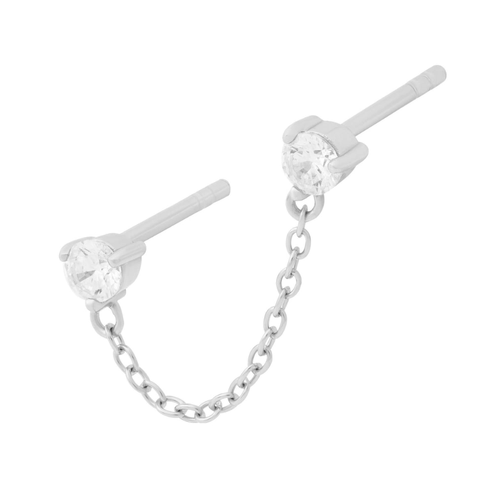 Cartilage Cartel Women's Double Sparkle Chain Stud Silver