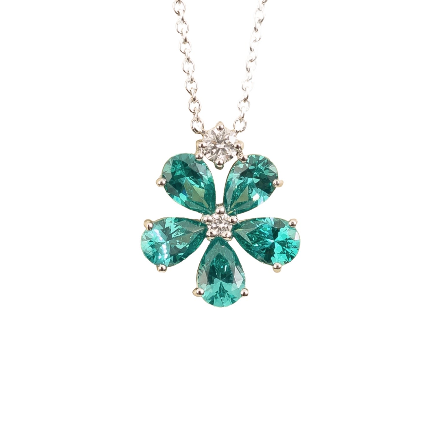 Juvetti Women's Blue / Silver / Green Florea Gold Necklace Paraiba Sapphire & Diamond In Multi