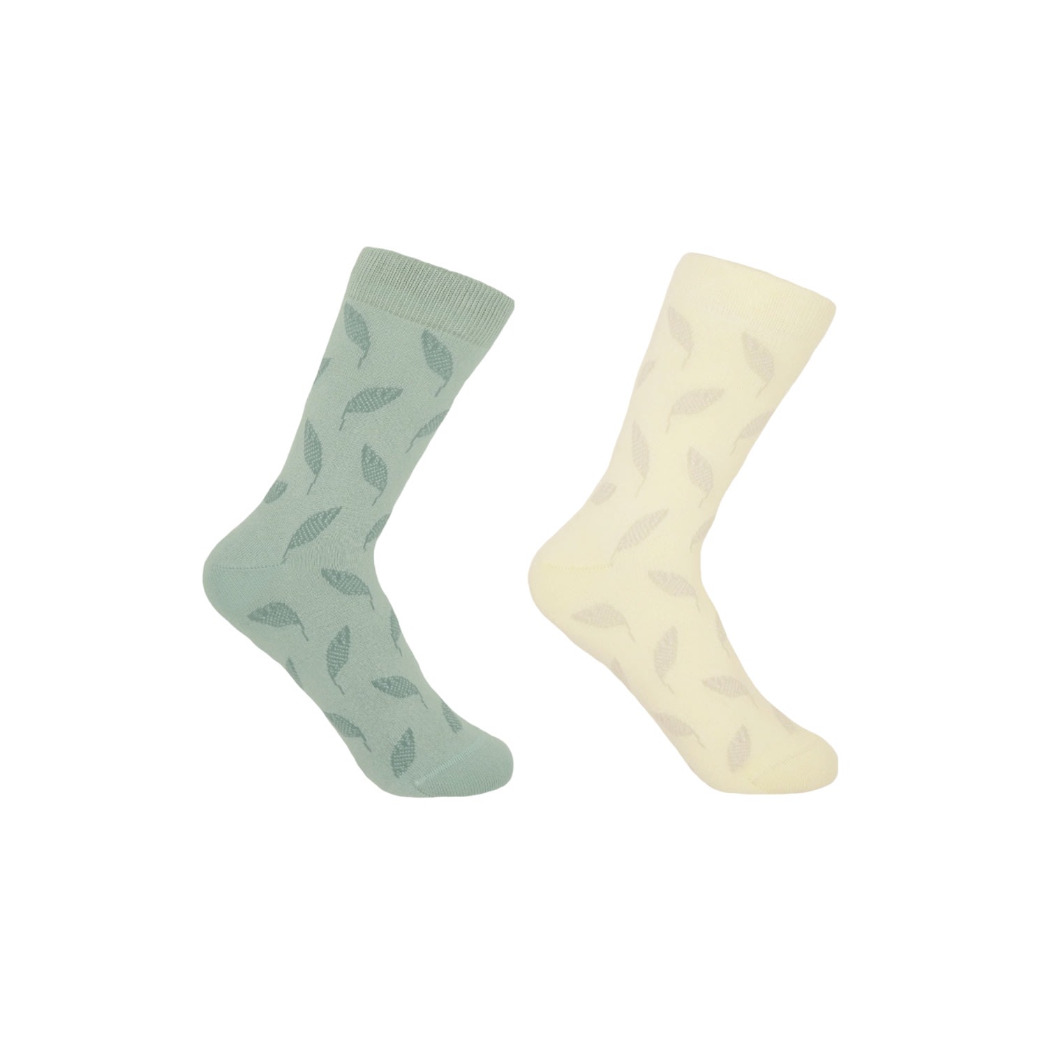 Peper Harow - Made In England Mint & Cream Leaf Women's Socks Two Pack In Green/white
