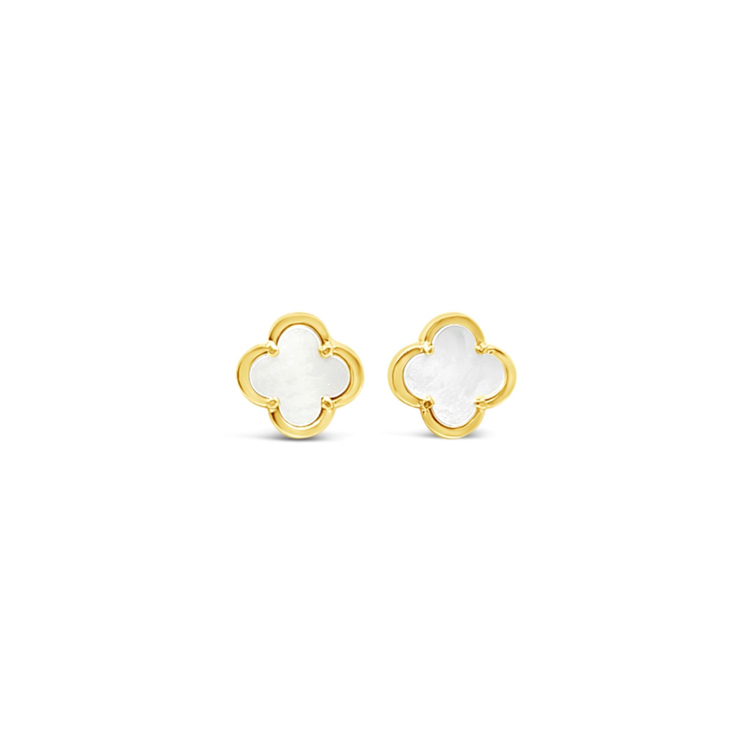 Lutiro Women's White Clover Stud Earring Ten Mm - Mother Of Pearl - Gold In White