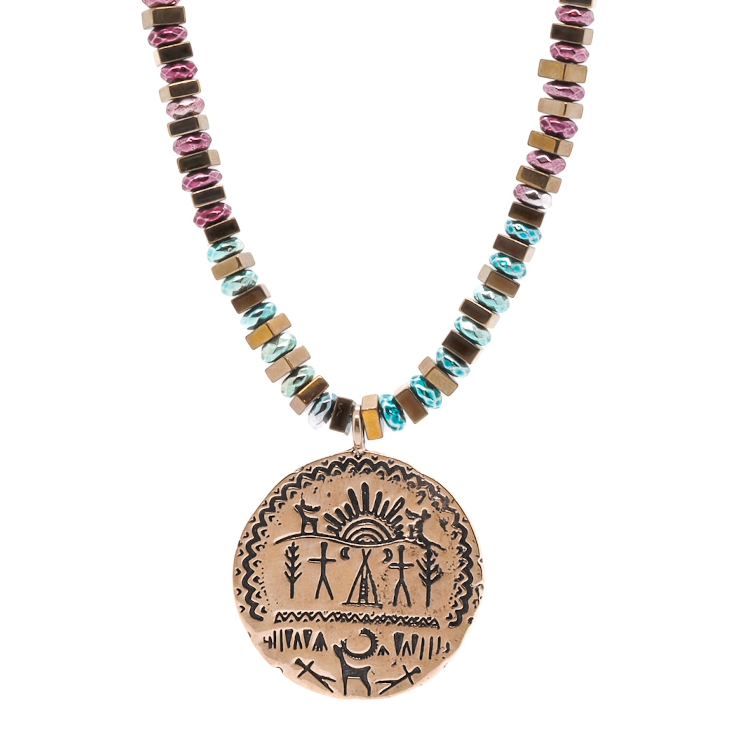 Women’s Gold Shamanic Protection Symbols Multicolor Beaded Necklace - Multicolor Ebru Jewelry