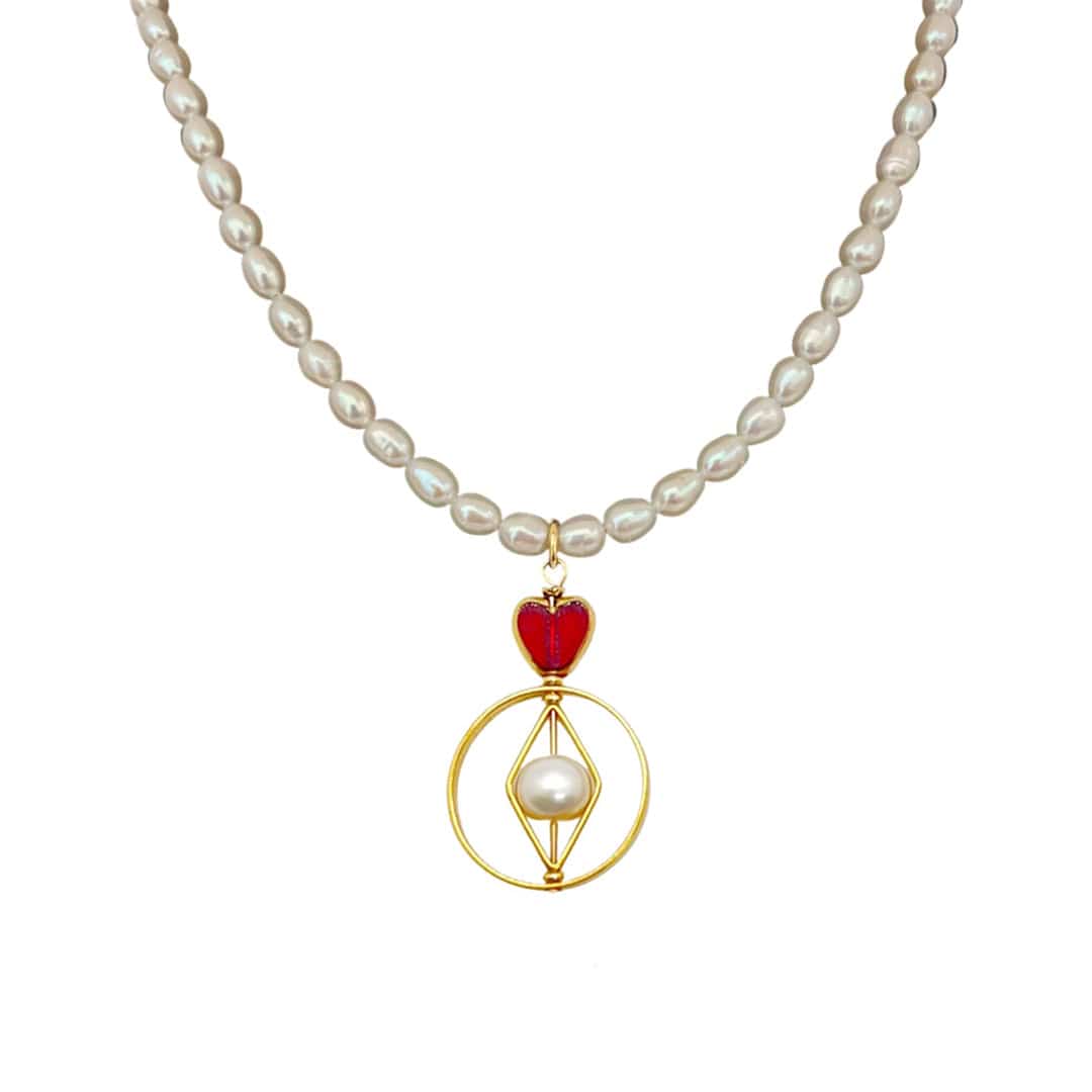 Women’s Geometric Red Heart X Pearls Necklace Aracheli Studio