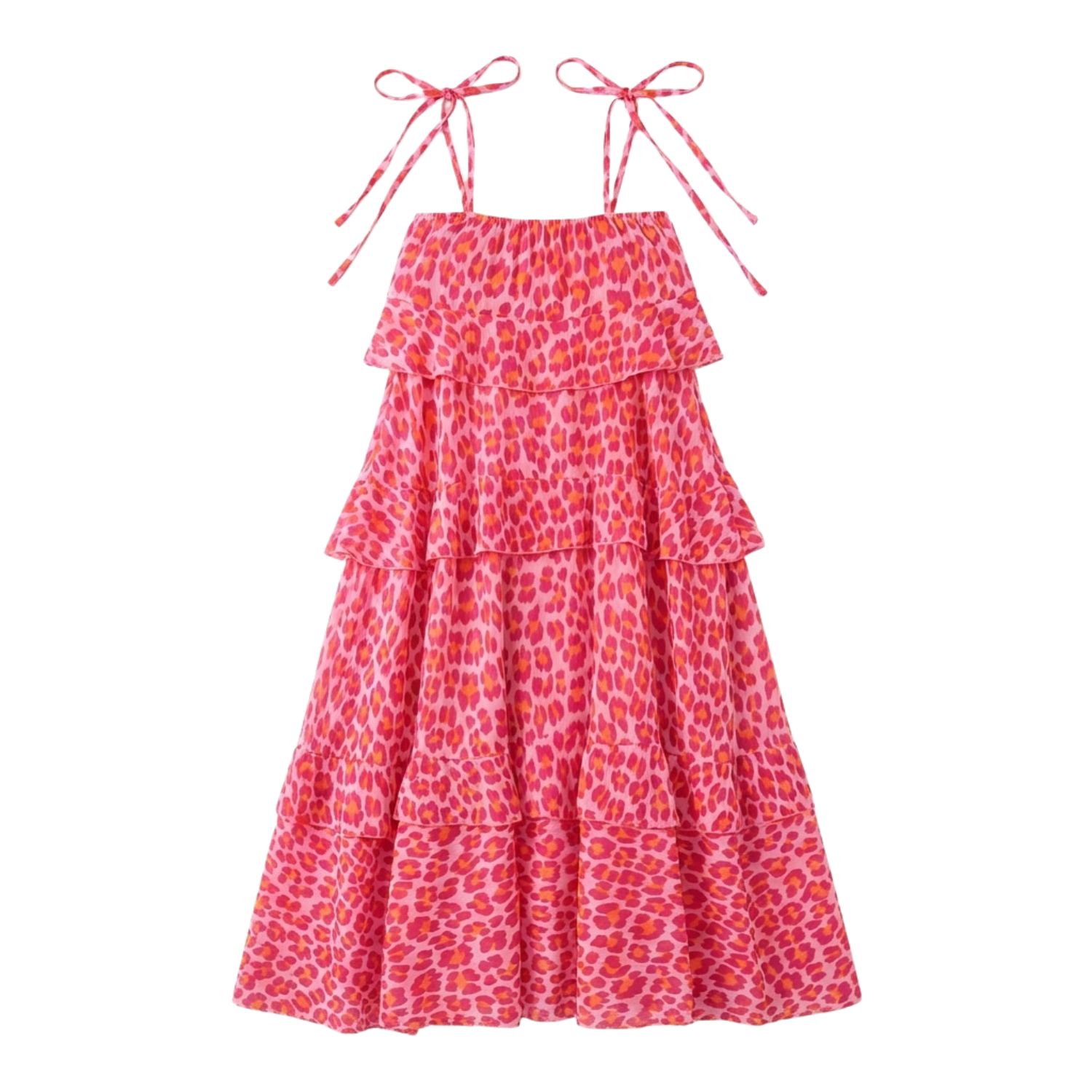 Women's Pink Leopard Print Tiered Maxi Dress | M/L | Latelier London