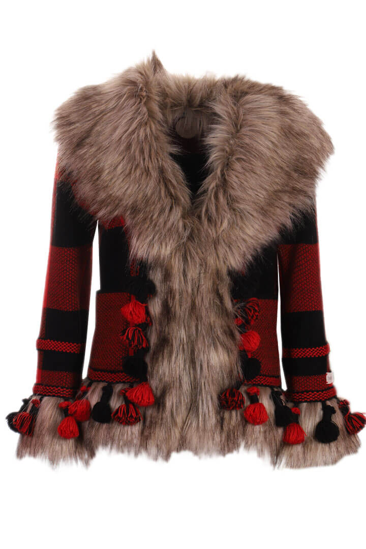 Women’s Red Knit And Faux Fur Aspen Jacket Large The Extreme Collection