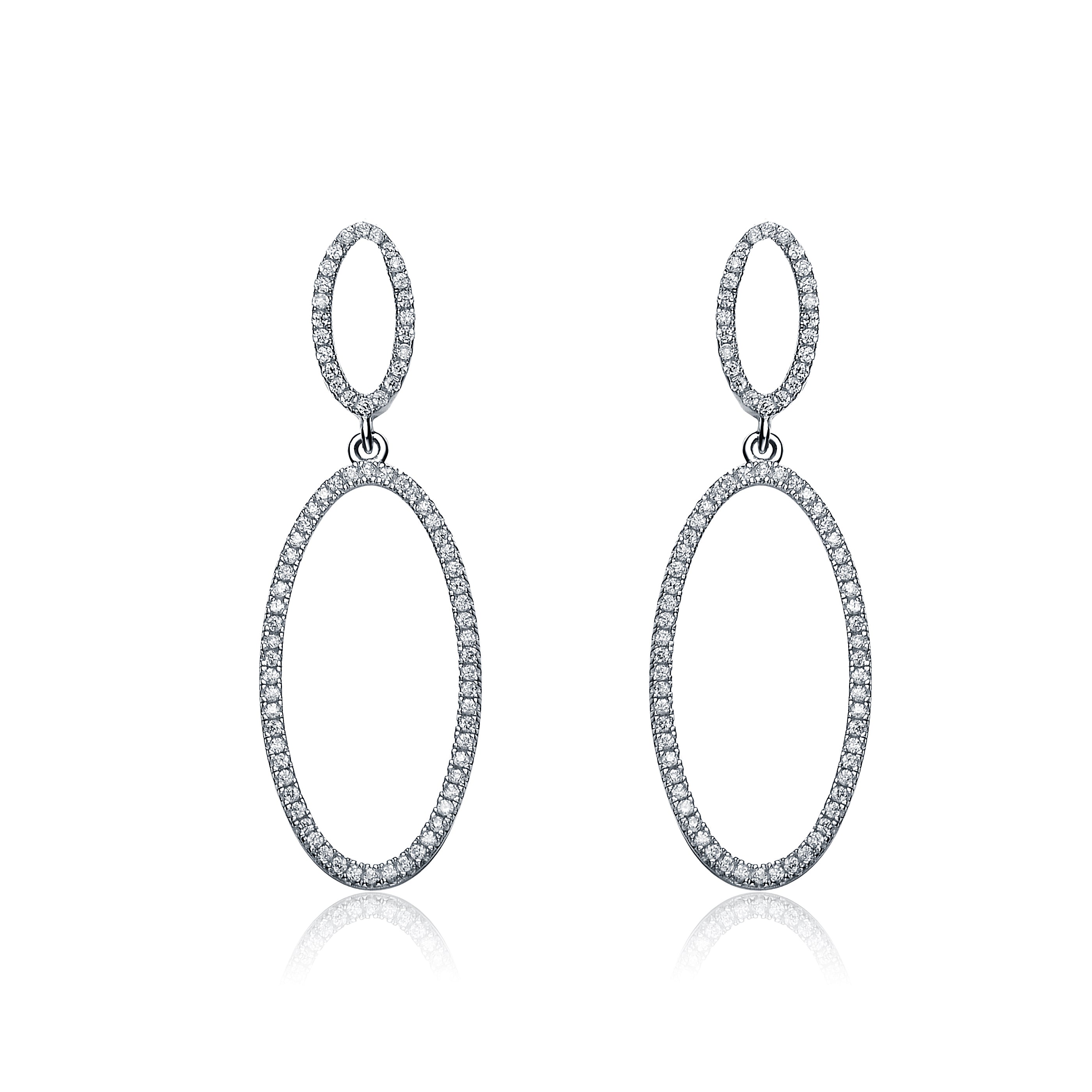 Genevive Jewelry Women's White / Silver Marguerite Silver Oval Cz Daint Drop Earrings In Neutral