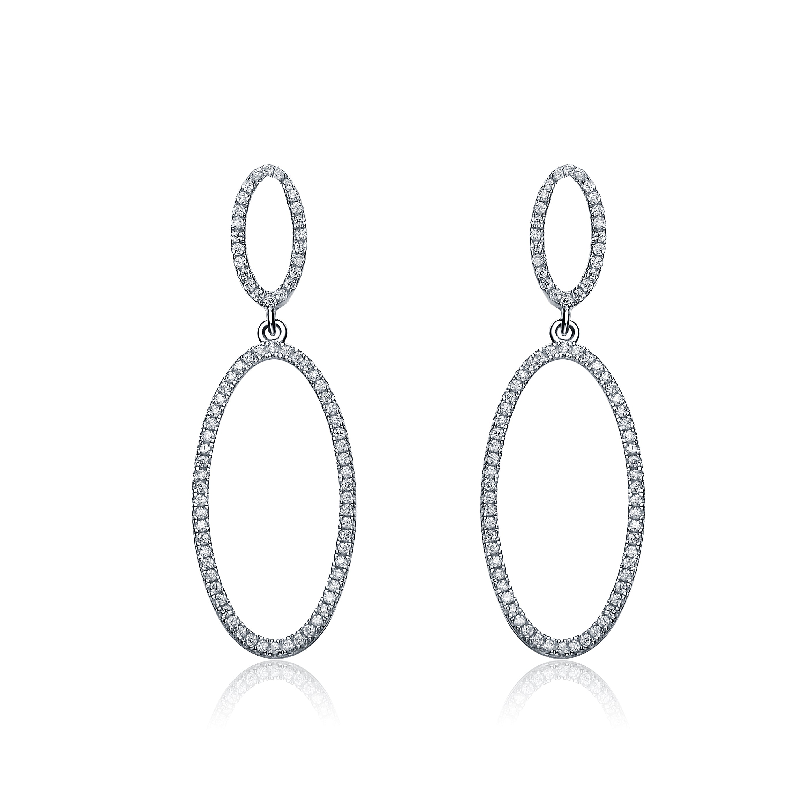 Women’s White / Silver Marguerite Silver Oval Cz Daint Drop Earrings Genevive Jewelry