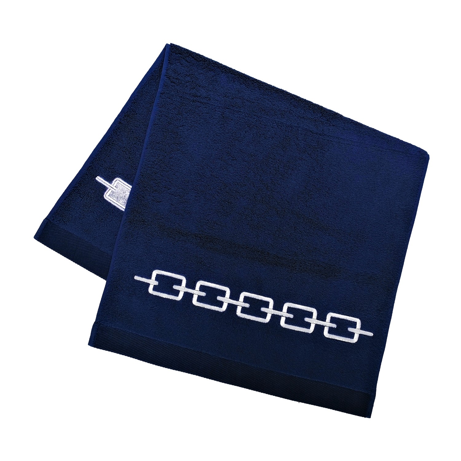 Km Home Collection Blue / White White Chain Embroidery Face Towel In Blue
