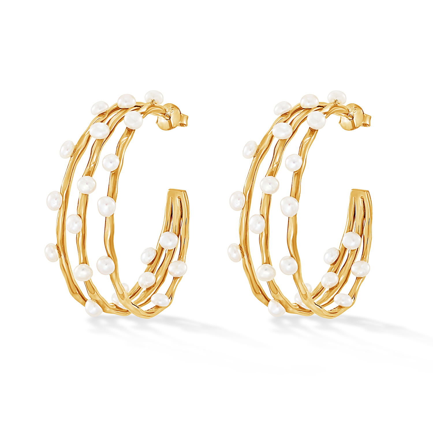 Dower & Hall Women's 18ct Yellow Gold Vermeil Triple Row Pearl Hoops In Gold