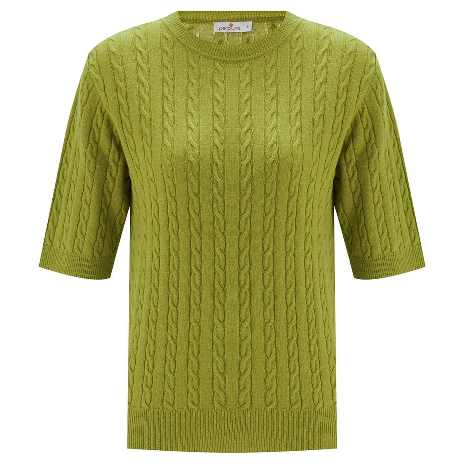 Peraluna Women's Nicole Cable Knit Cashmere Blend Short Sleeve Blouse - Green In Green