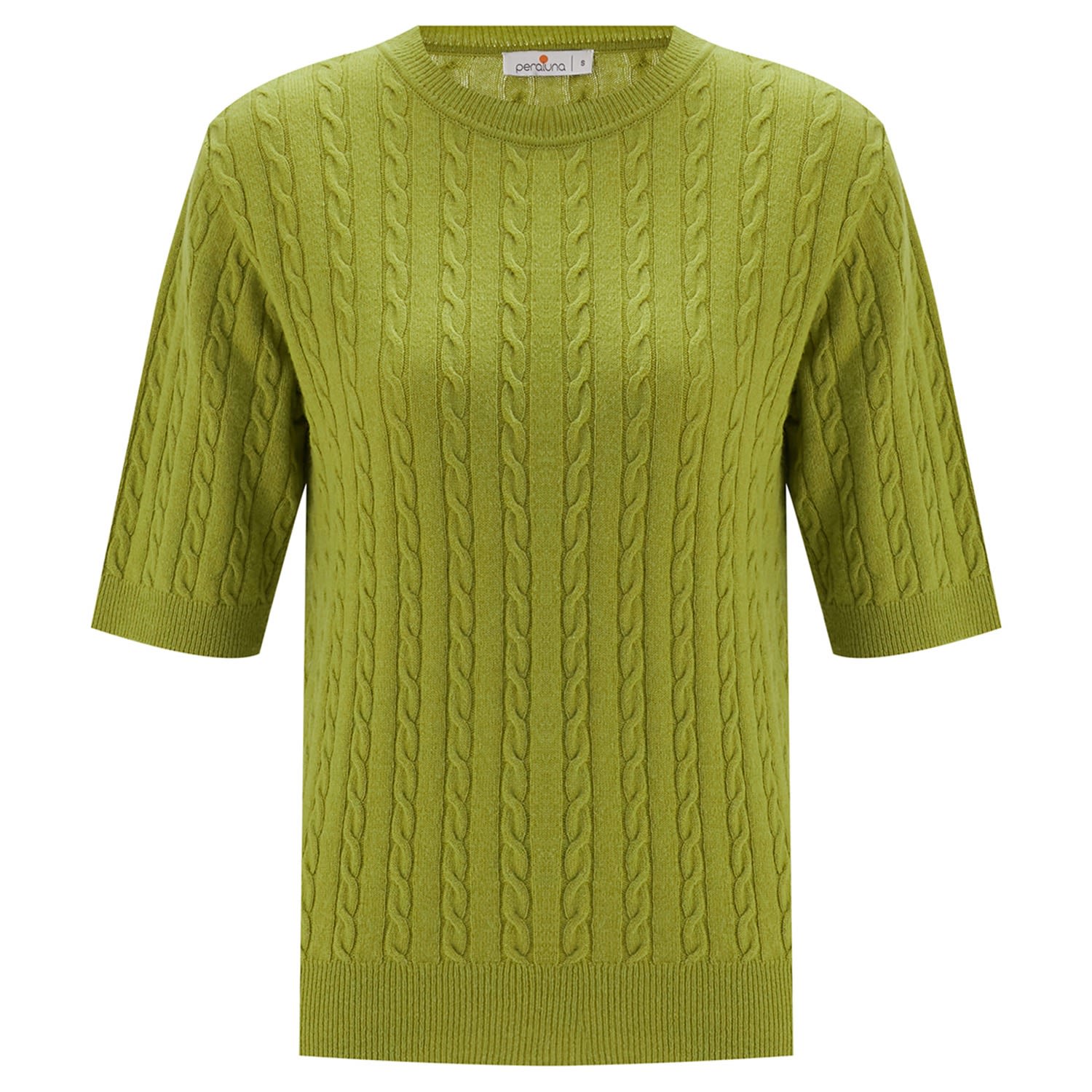 Women’s Nicole Cable Knit Cashmere Blend Short Sleeve Blouse - Green Extra Large Peraluna