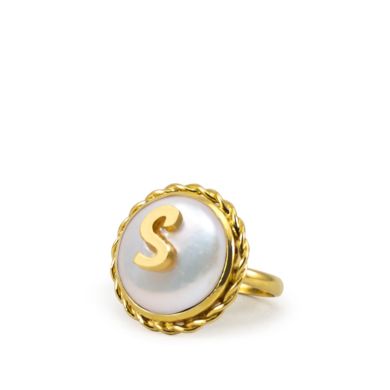 Women’s Gold / White Moonglow Gold-Plated Initial S Pearl Ring Vintouch Italy