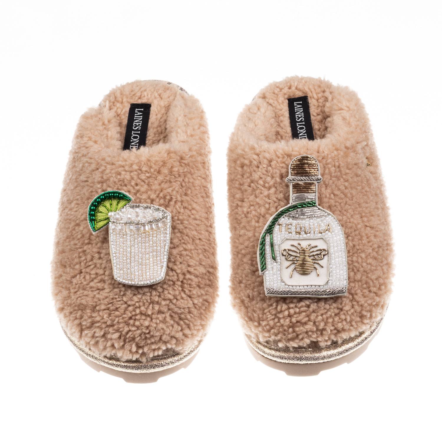 Laines London Women's Brown / Neutrals Teddy Closed Toe Slippers With Agave Tequila Brooches - Toffee In Brown