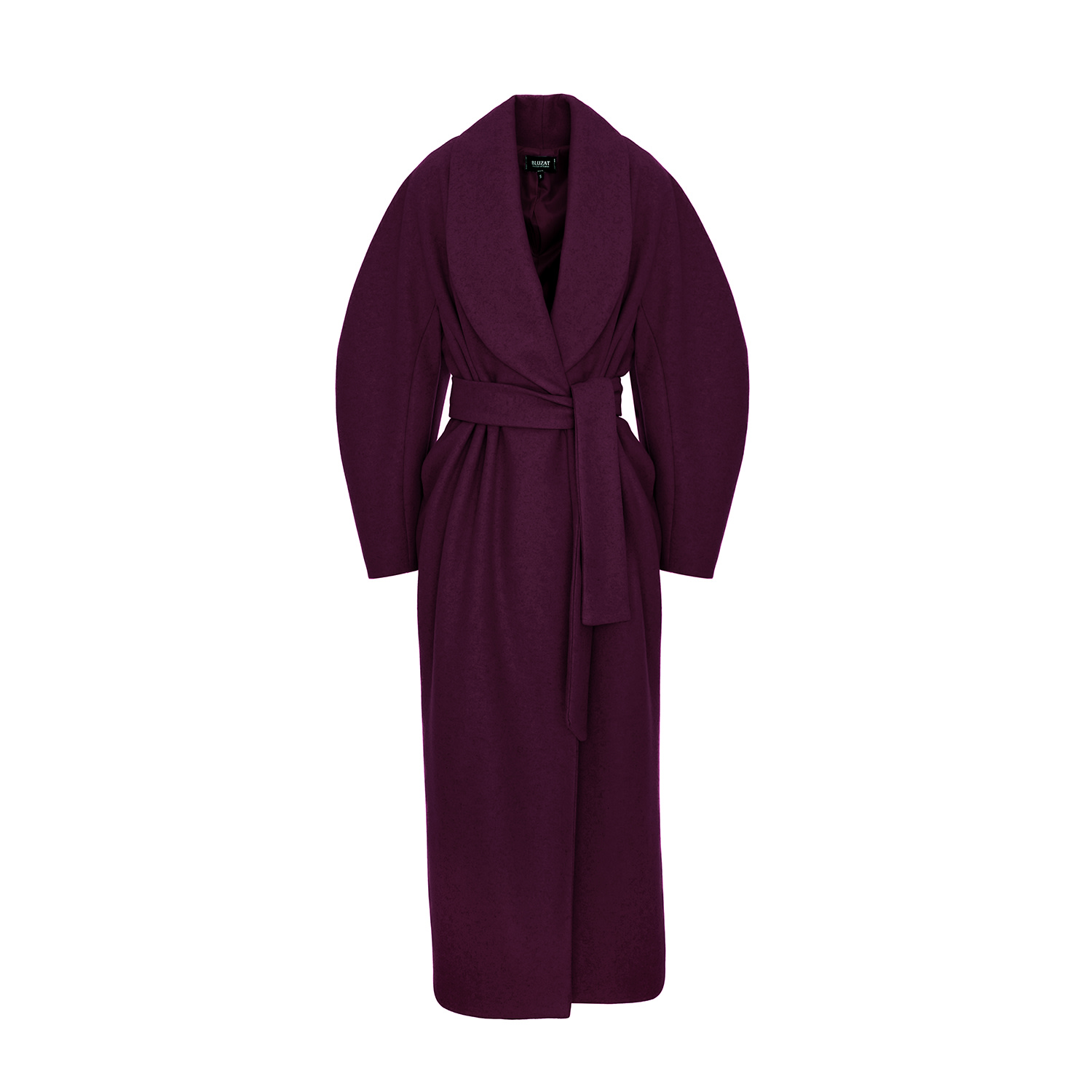 Bluzat Women's Long Plum-purple Coat With Belt And Wide Lapel In Purple