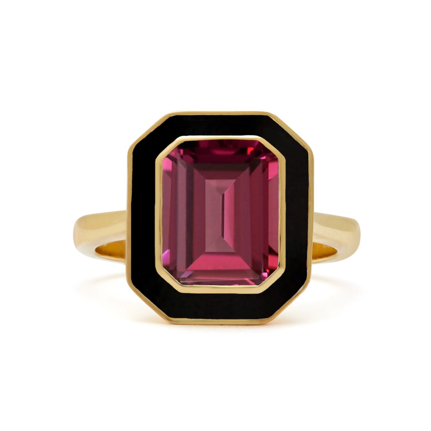 Augustine Jewels Women's Black / Red Rhodolite And Black Enamel Cocktail Ring In Multi