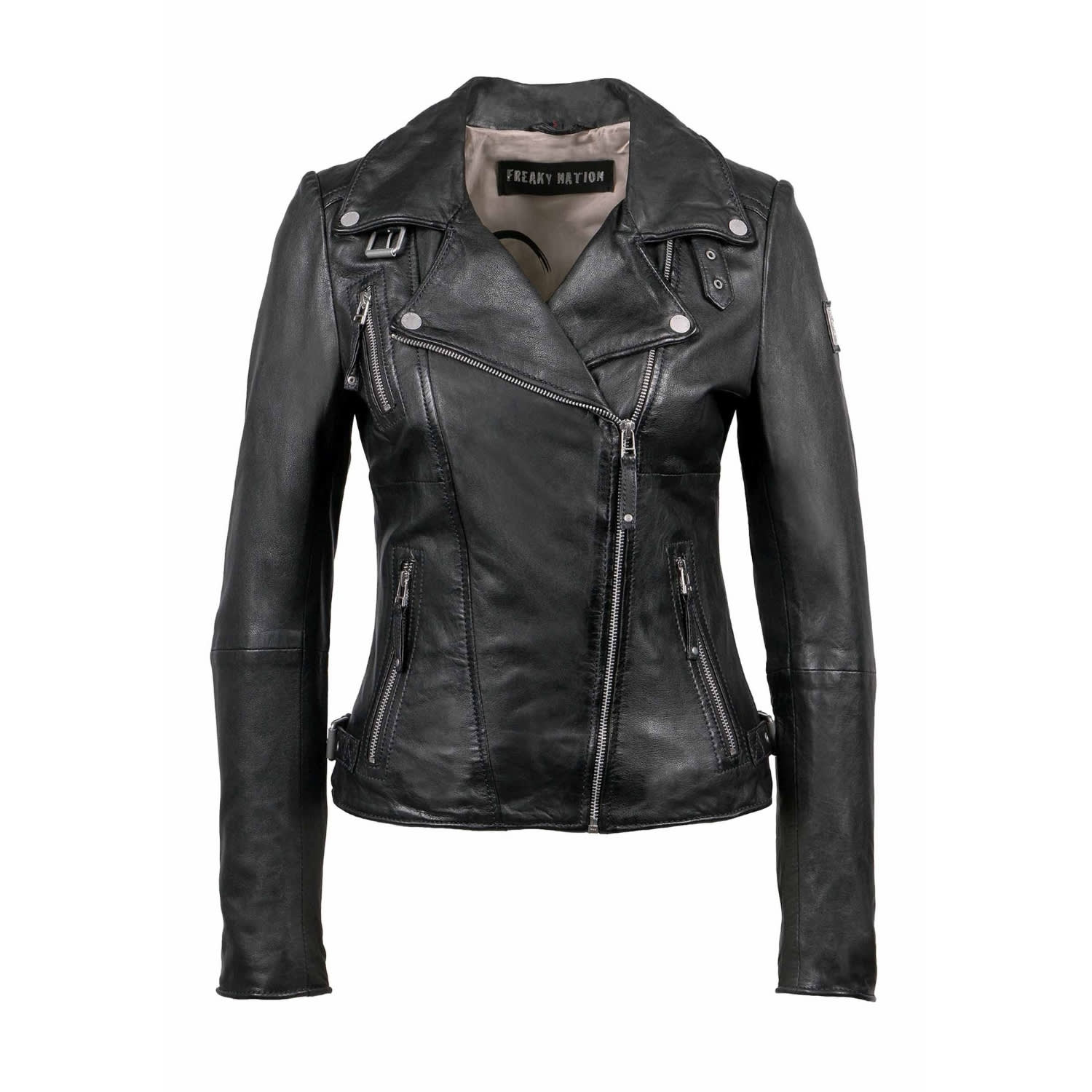 Freaky Nation Women's Black Leather Biker Jacket In Black
