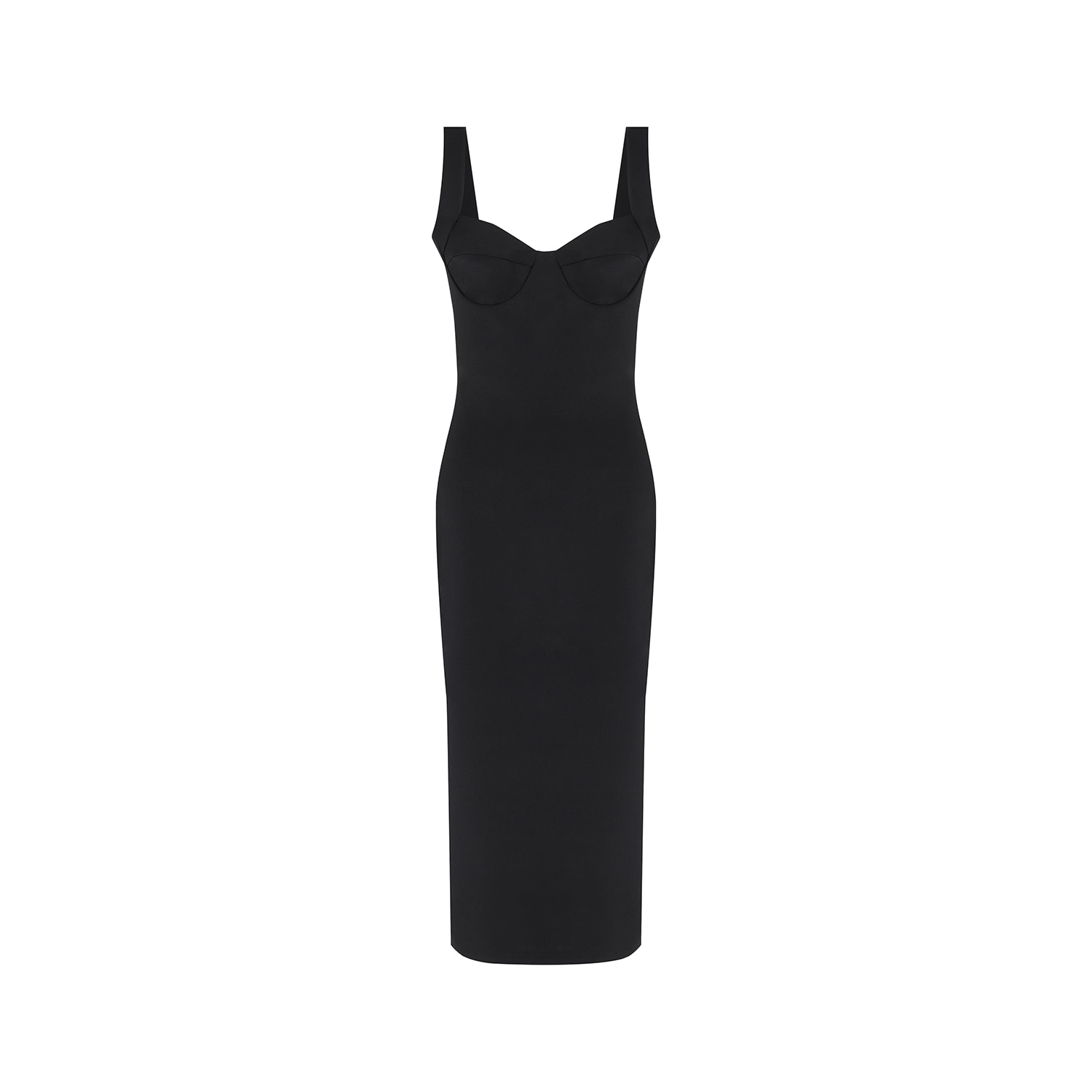 Rue Les Createurs Women's Fitted Thick Strap Black Midi Dress In Black