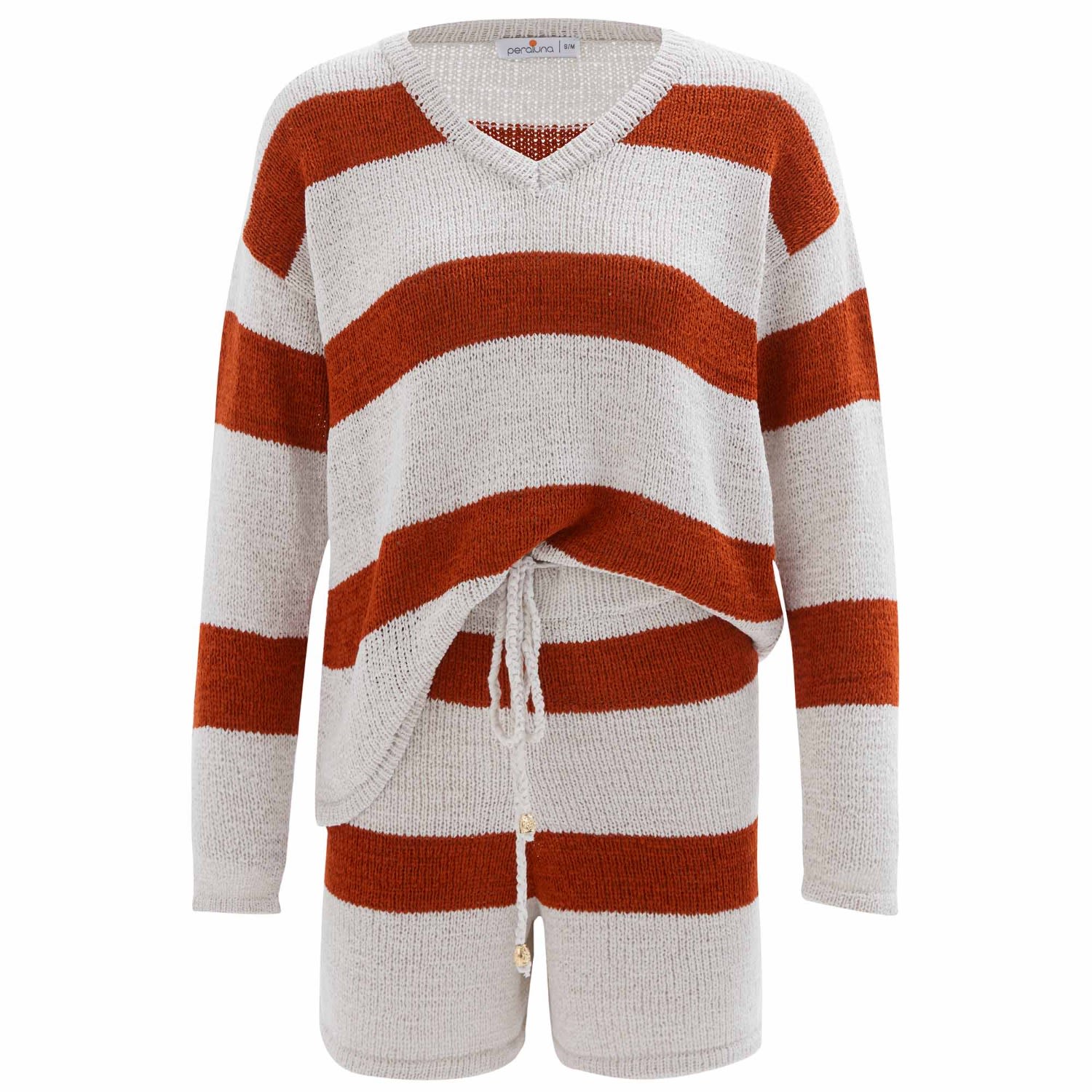 Peraluna Siena Knitted Striped Blouse & Shorts Matching Set In Multicolor