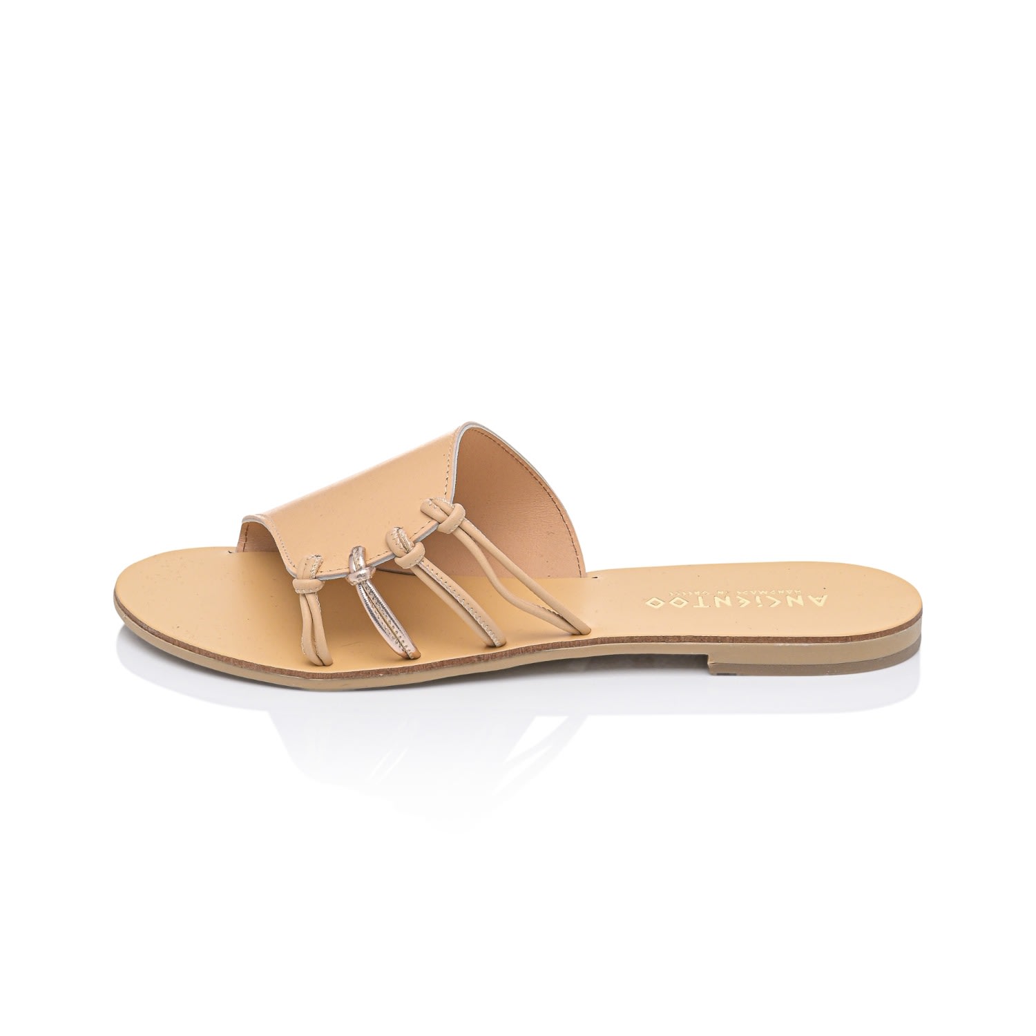 Ancientoo Neutrals Athena Handcrafted Women's Slide Sandals With Solid Leather Covering Tethered With Cords Tr In Brown