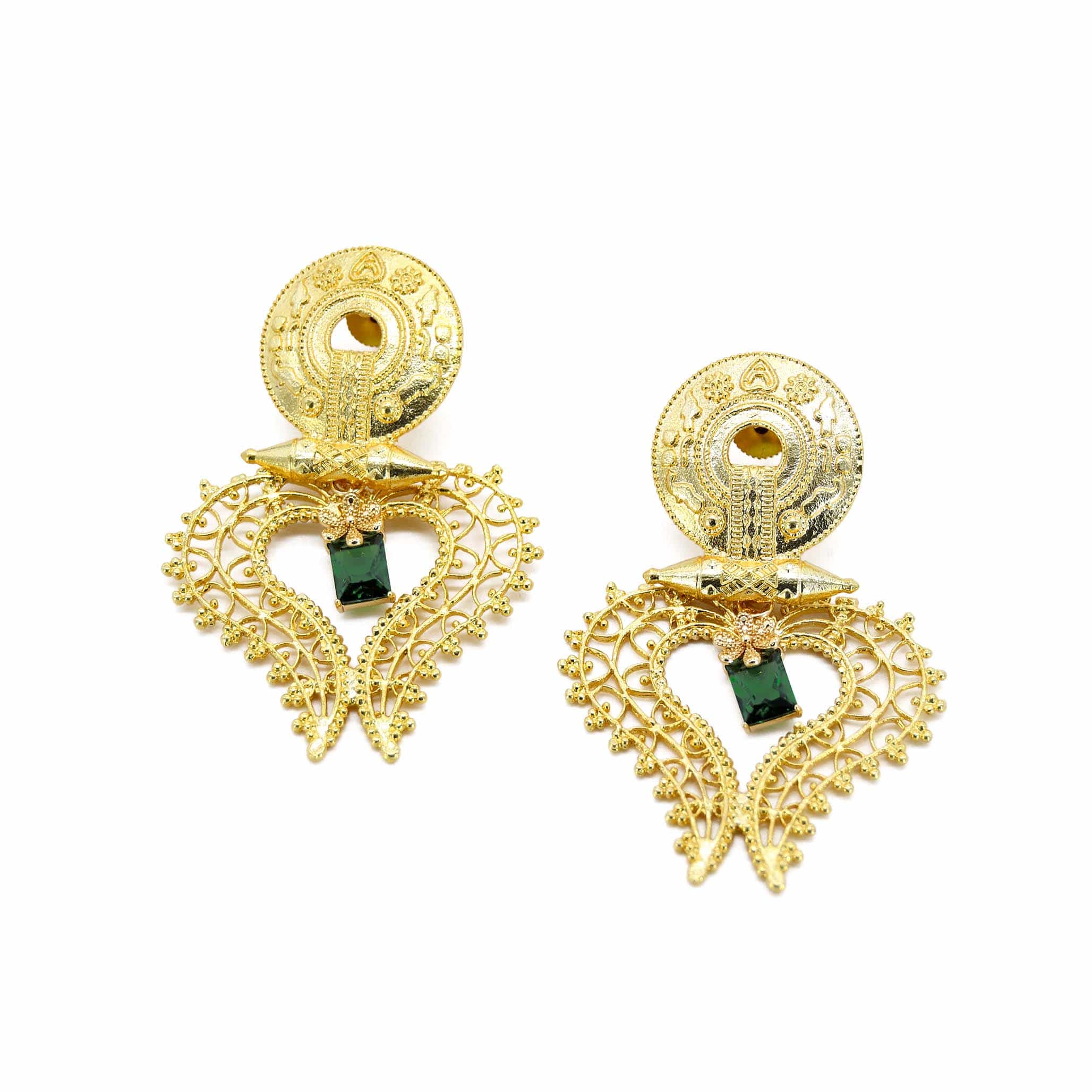 Women’s Gold / Green Emerald Heart Handmade Drop Earring Adiba