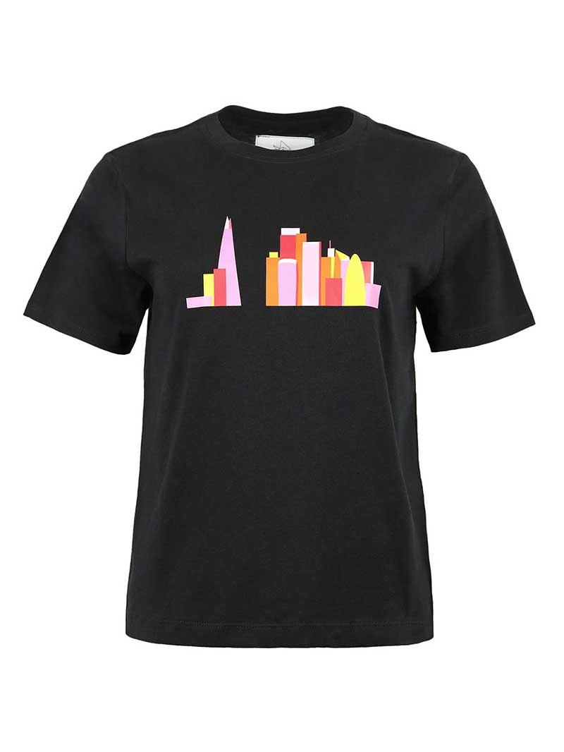 Blonde Gone Rogue Women's London Skyline Graphic Print Tee, Organic Cotton, In Black