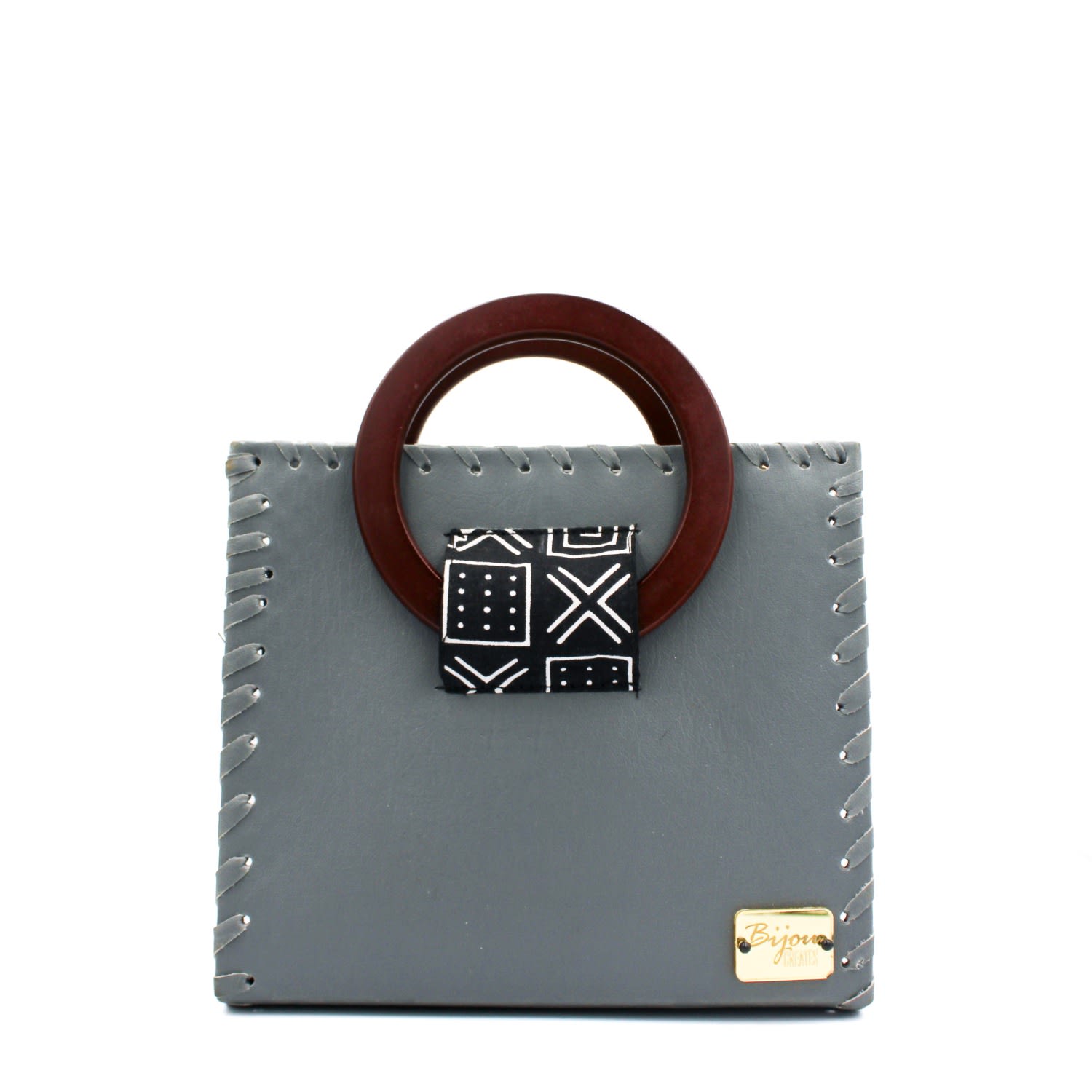 Bijoucreates Women's Grey / Black The New Classic - Vegan Grey Leather & Modern Geometric Print In Grey/black
