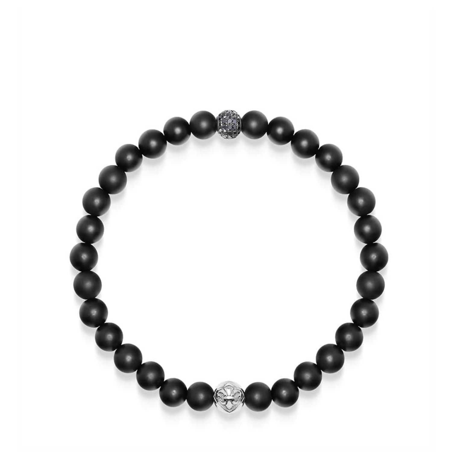 Nialaya Black / Silver Men's Black Diamond Wristband With Onyx In Black/silver