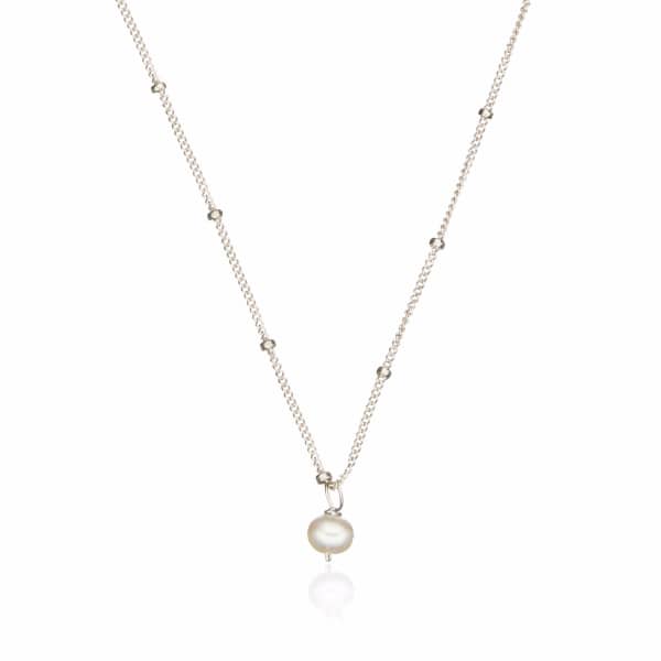 Lily & Roo Sterling Silver Single Pearl Necklace On Satellite Chain In Satellite