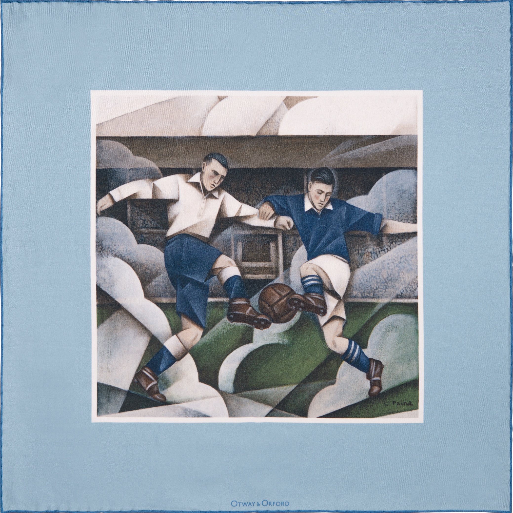 Otway & Orford Men's Blue 'the Beautiful Game' Football Silk Pocket Square. Full-size. In Blue