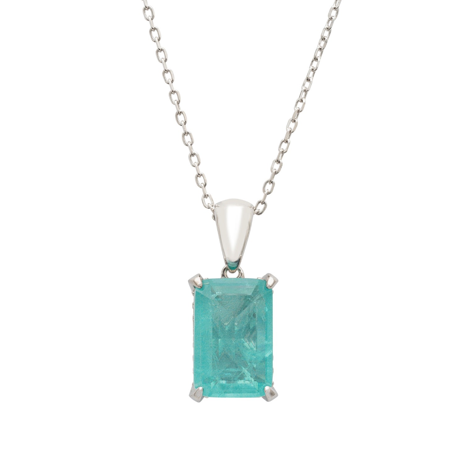 Women’s Green / Blue / White Alexandra Rectangle Gemstone Necklace Silver Paraiba Tourmaline Latelita