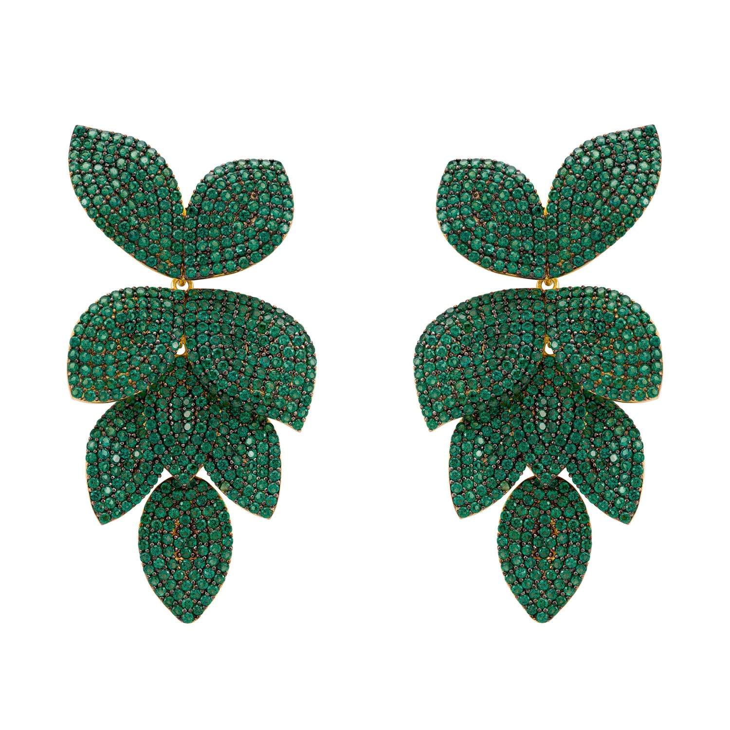 Latelita Women's Gold / Green Petal Cascading Flower Earrings Gold Emerald Green In Multi