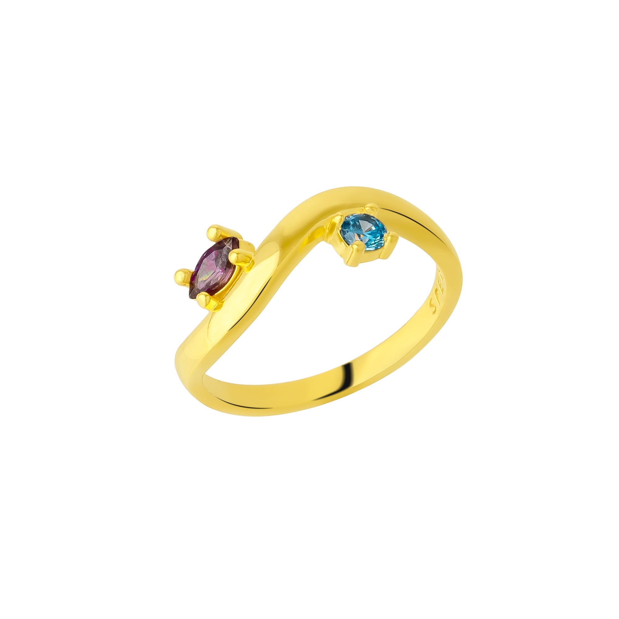 Spero London Women's Bended Sterling Silver Double Gemstone Ring - Gold In Gold
