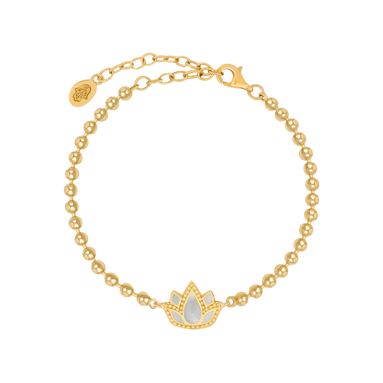 Karma And Luck Delicate Karma Lotus Mother Of Pearl Bracelet In Gold