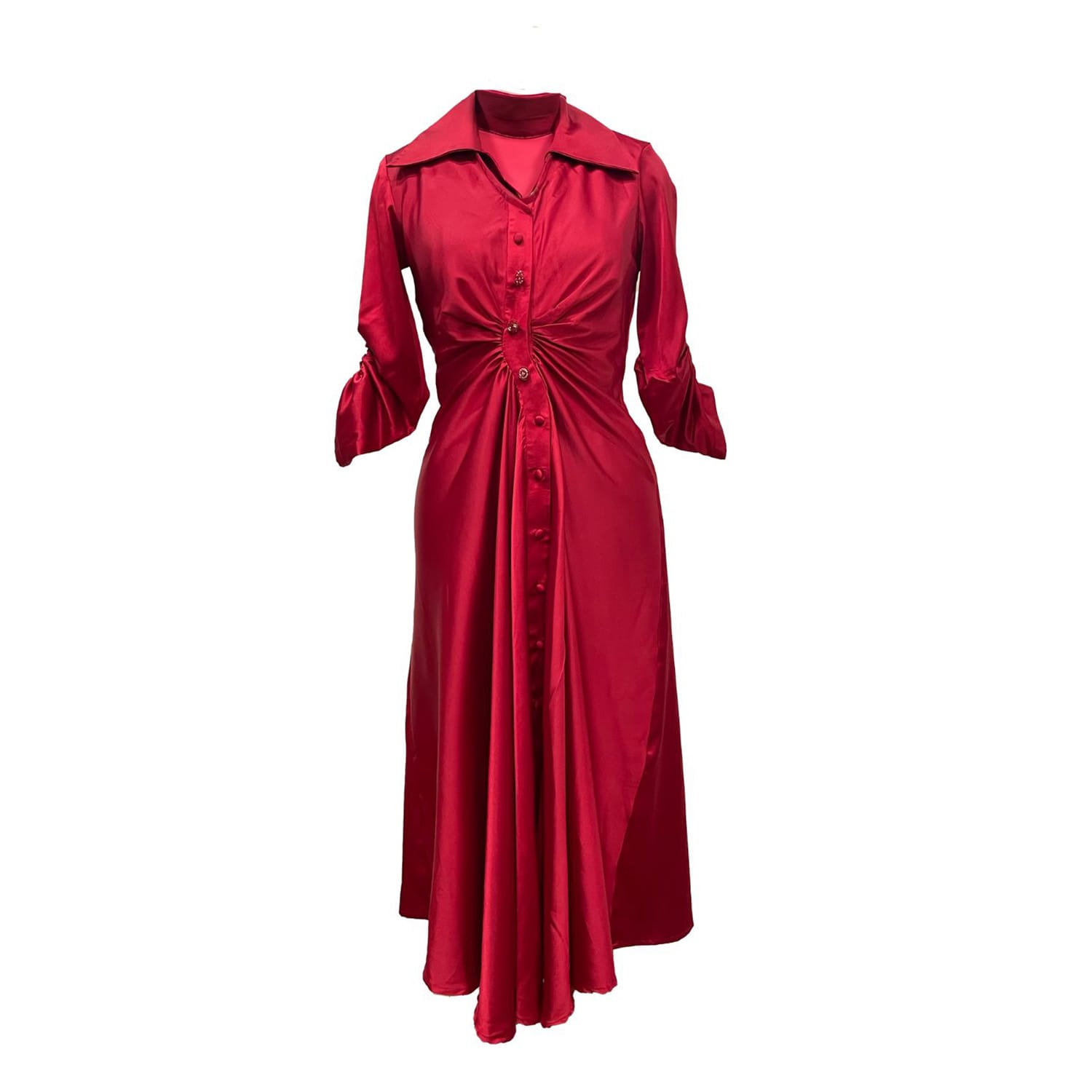 strapless open back dress Red Satin Ruffle Shirt – DraculaClothing