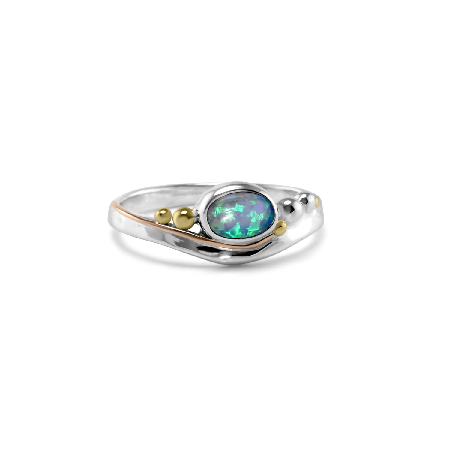 Isla Silver Women's Gold / Blue / Silver Handmade Dainty Blue Opal Ring