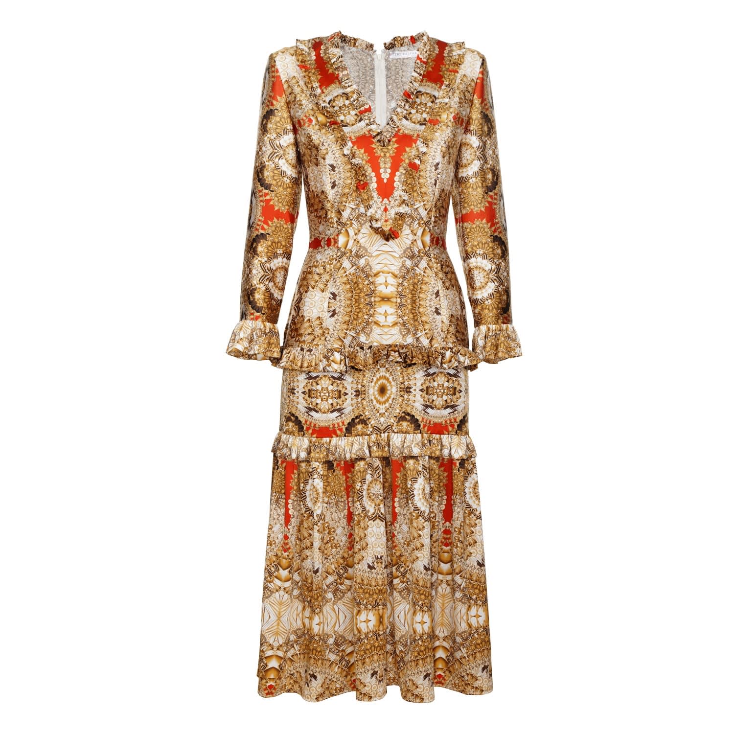 gold ruffle dress