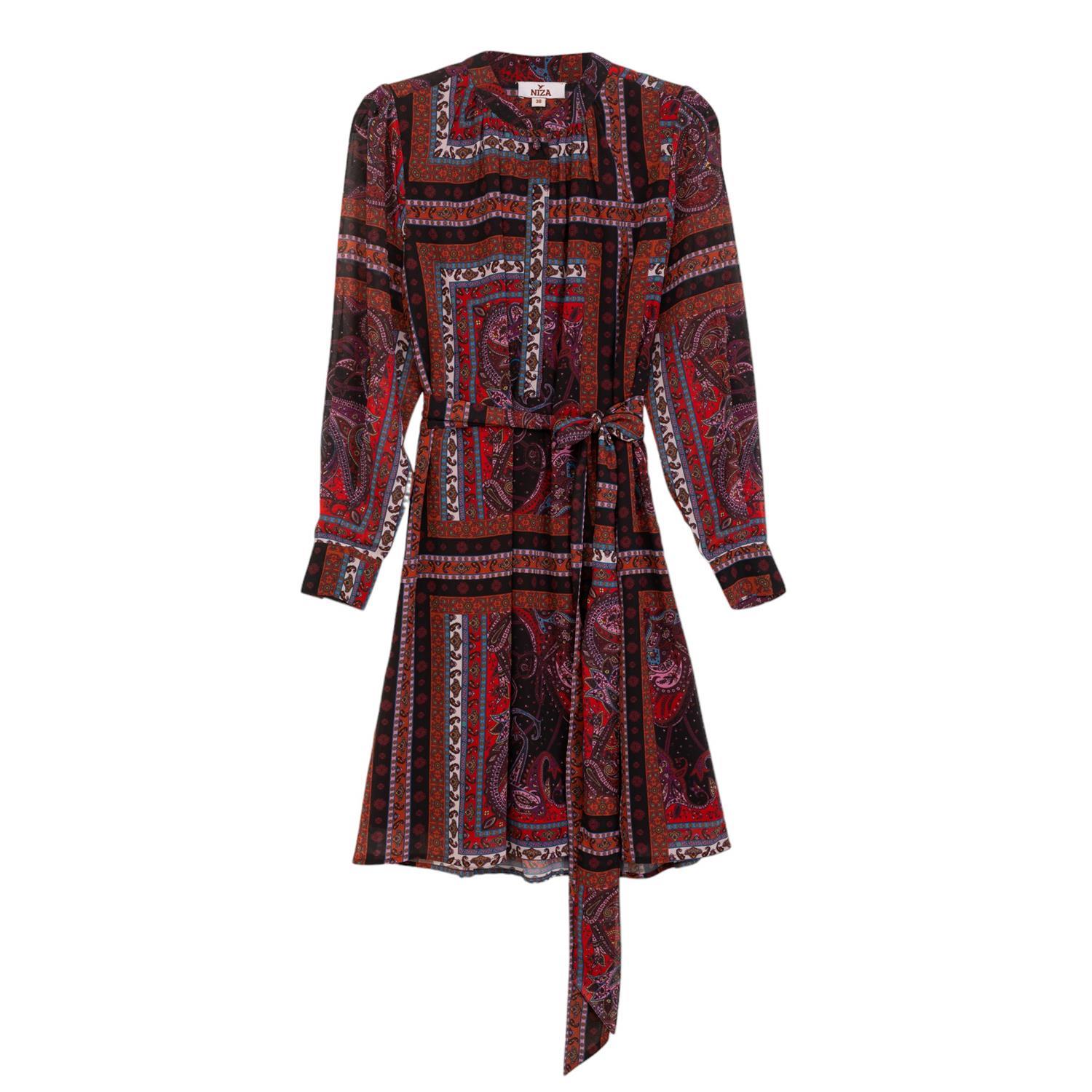 Niza Women's Short Dress With Buttons And Honeycomb Red In Red