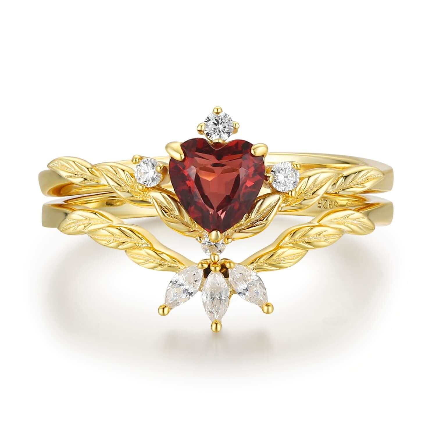 Women’s Flaming Heart Red Garnet Yellow Gold Vermeil Ring Set Azura Jewelry New York