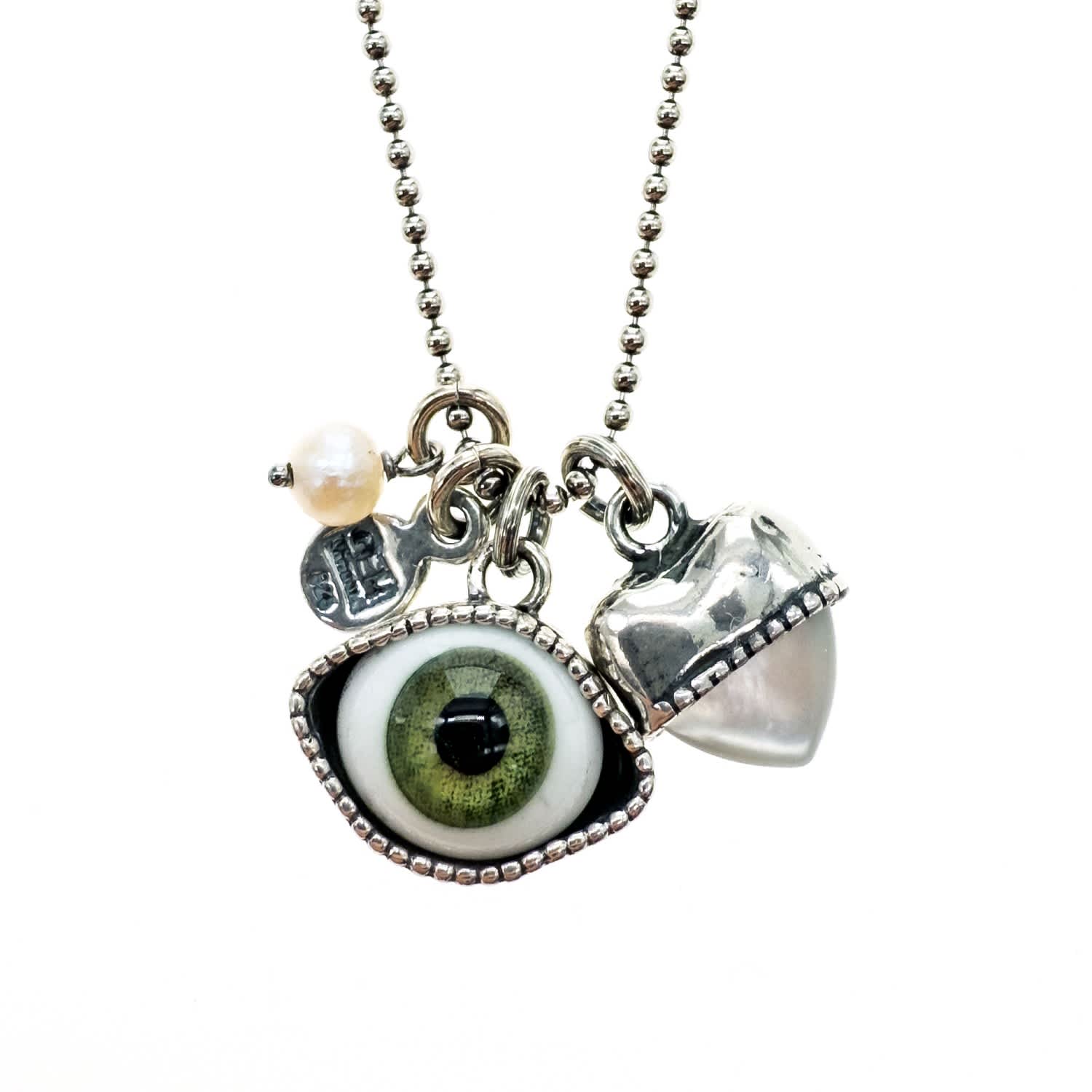Gem Kingdom Women's Green / White / Silver Eye Love You Necklace Green Eye In Multi