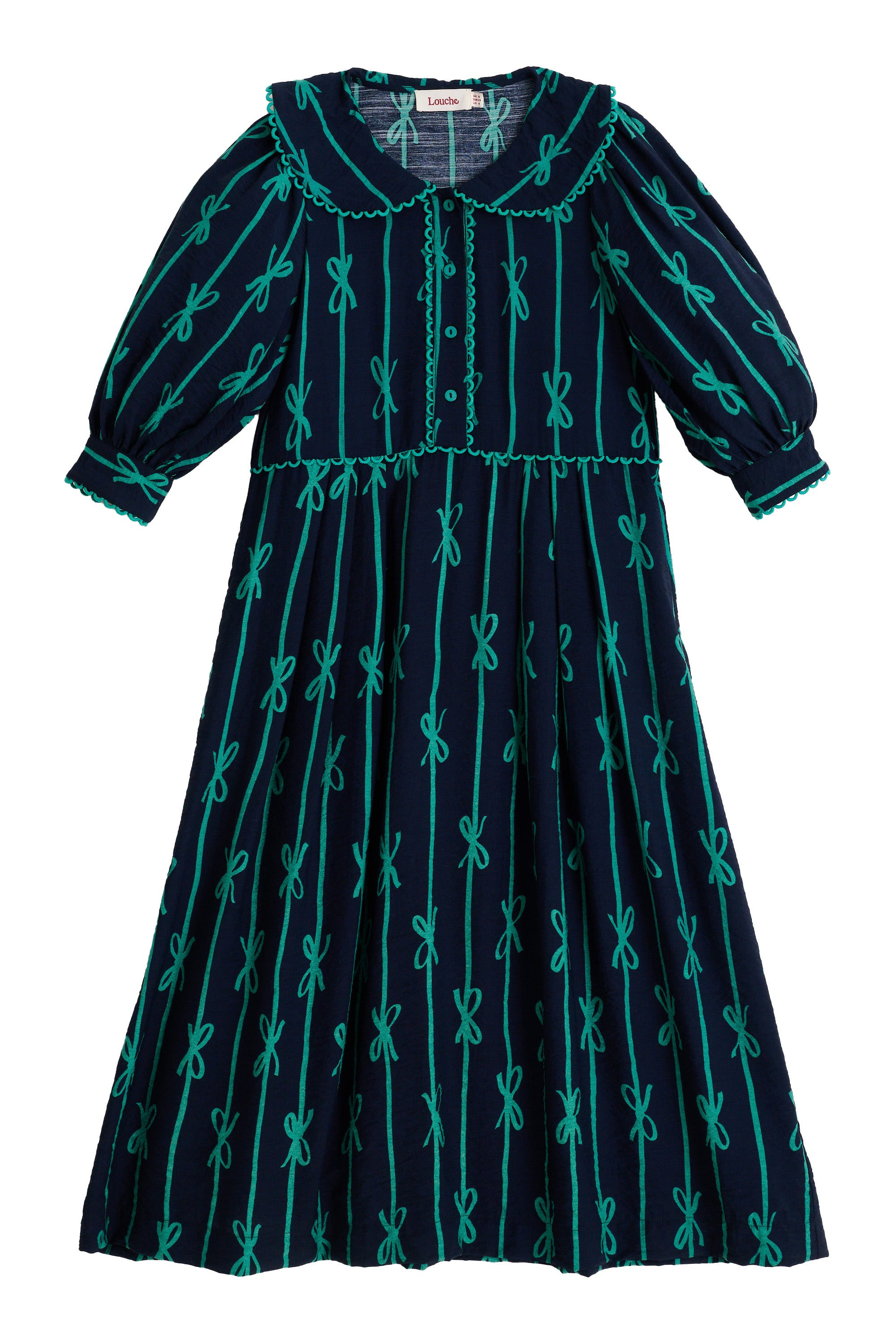 Louche Women's Caris Tie Up Statement Collar Three Quarter Sleeve Midi Dress – Navy In Blue