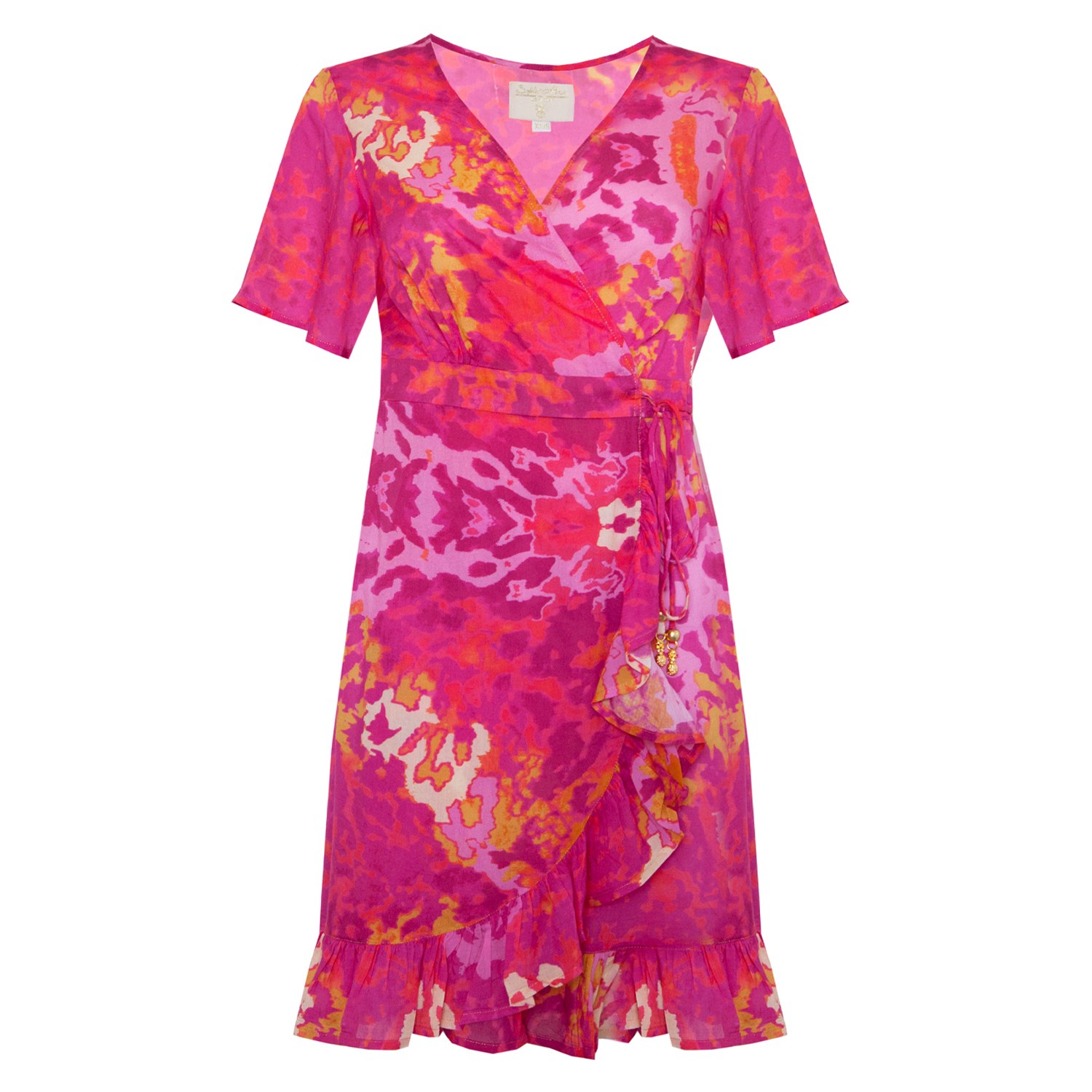 Women’s Pink / Purple / Yellow Exotic Pink Mini Ruffle Wrap Dress S/M Sophia Alexia