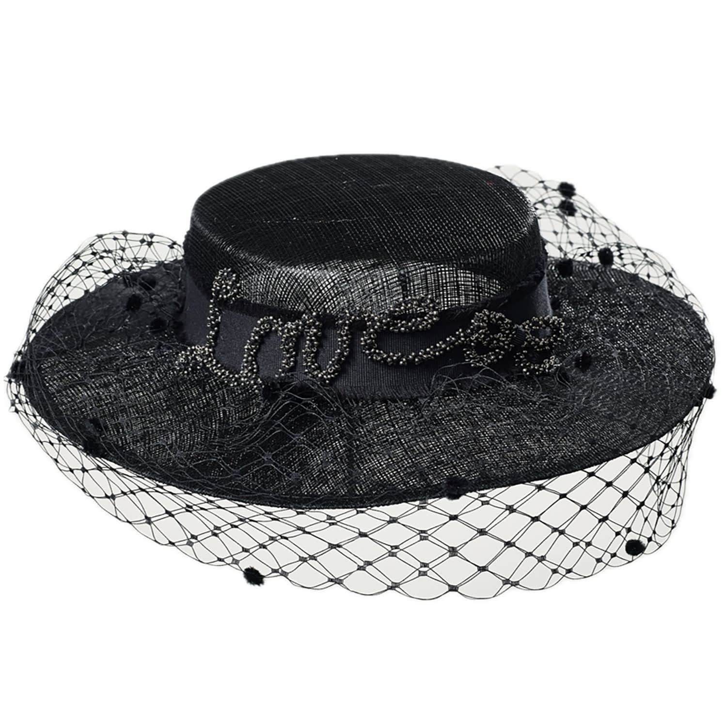 Women's Black Nina Shallow Boater Headdress | Misa Harada Millinery