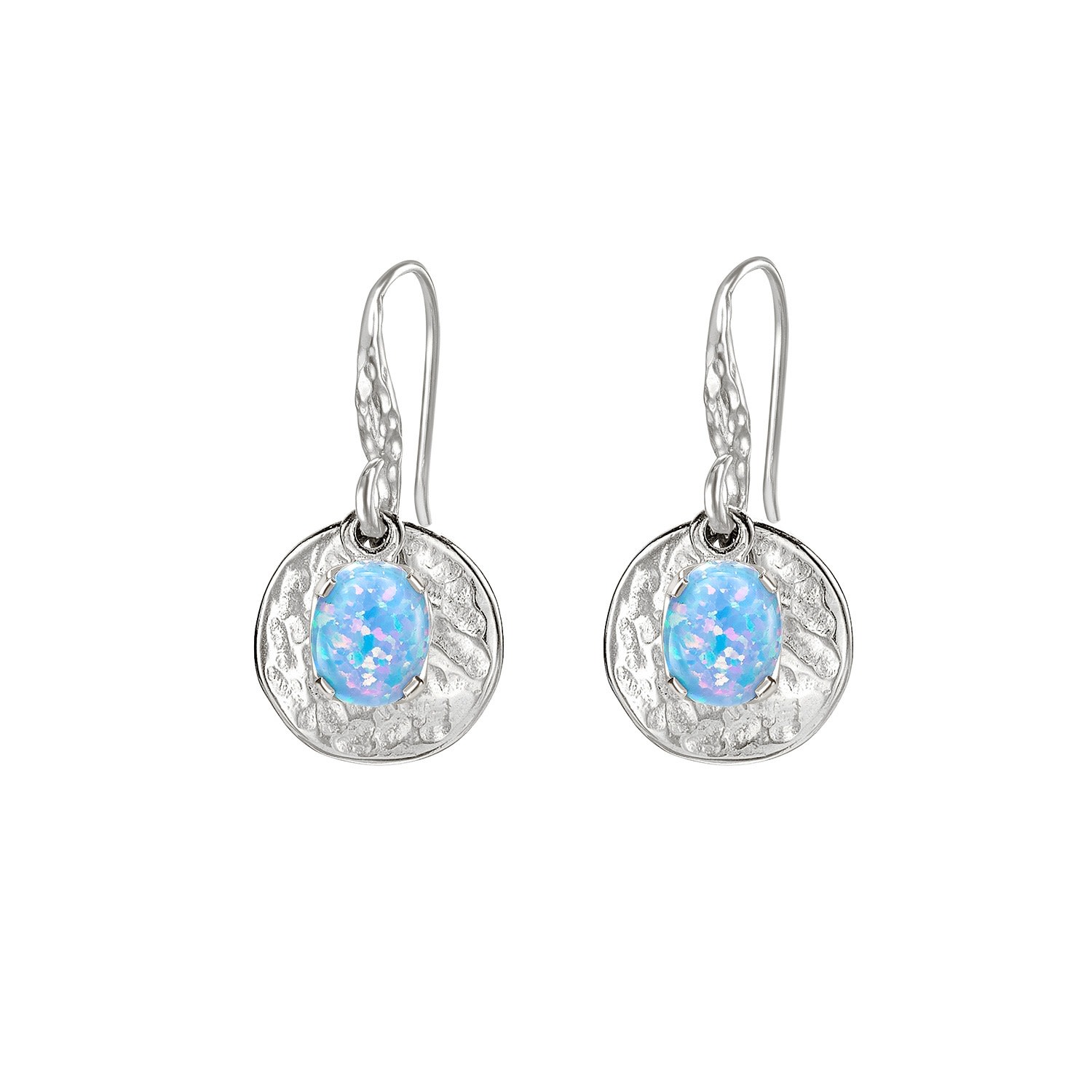 Women’s Hammered Disc & Opal Array Drop Earrings In Sterling Silver Dower & Hall