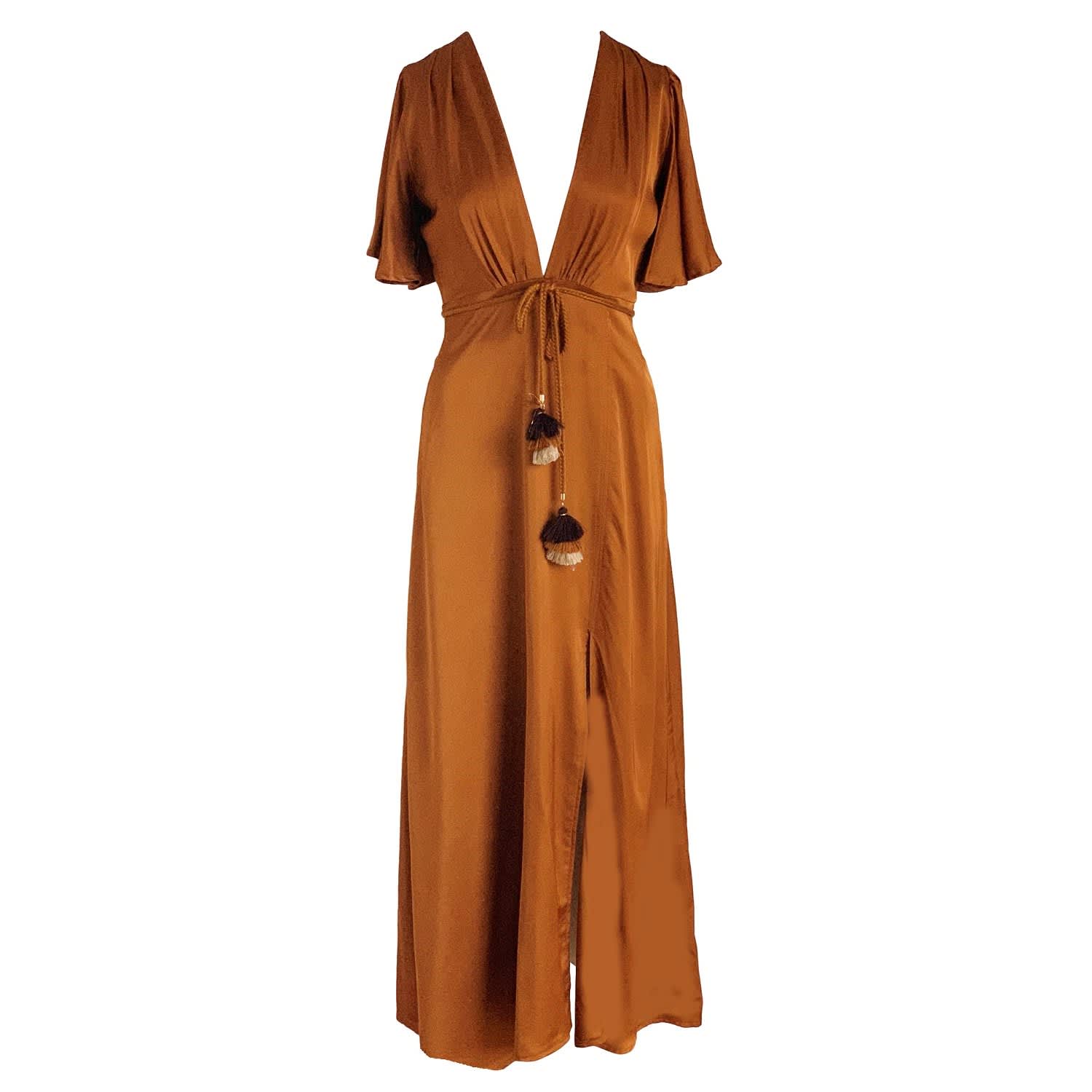 bronze satin maxi dress